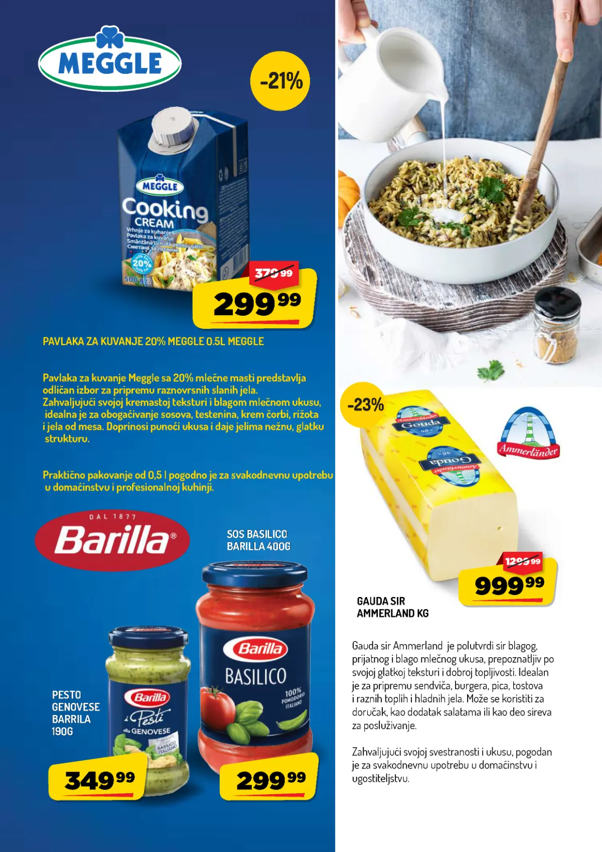 AMAN katalog strana 10 – Meggle pavlaka za kuvanje, Barilla sosevi i Ammerland gauda sir na akciji
