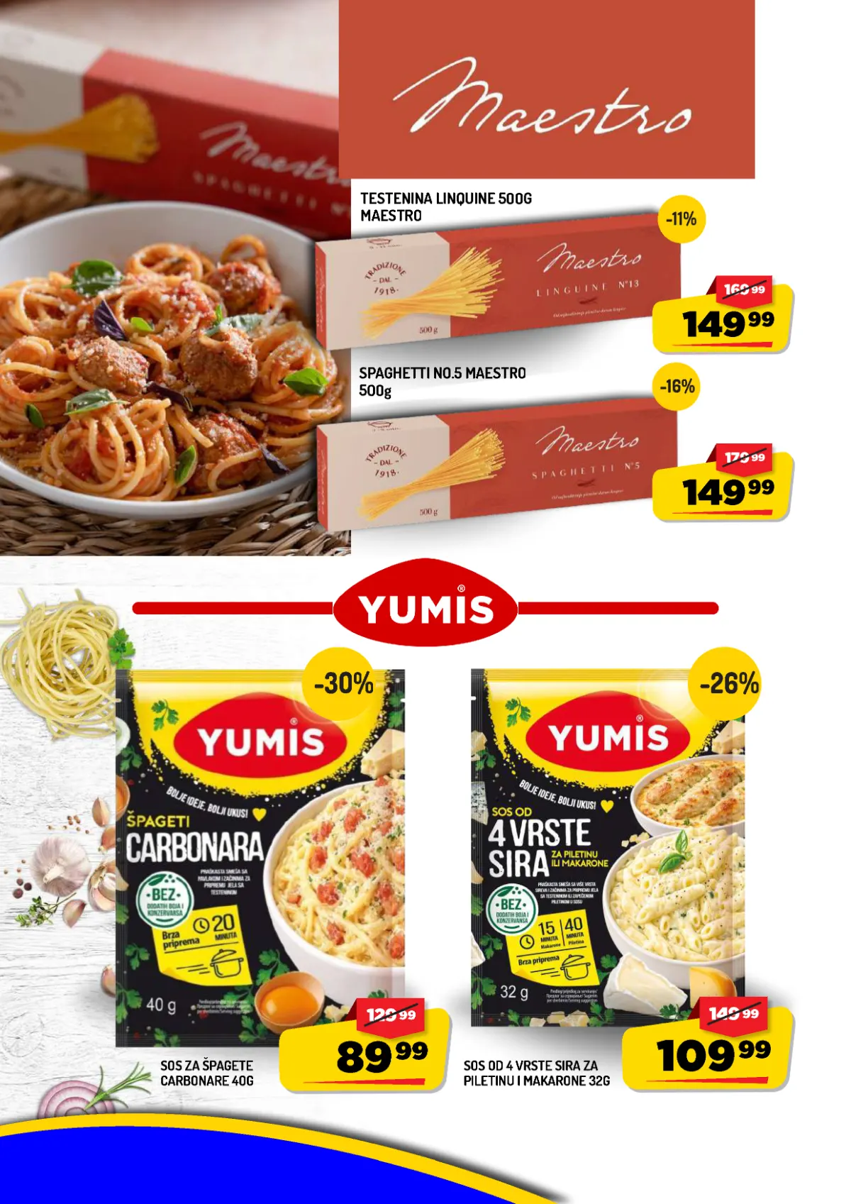 AMAN katalog strana 12 – Maestro špageti i linguine i YumIS sosevi za špagete na akciji