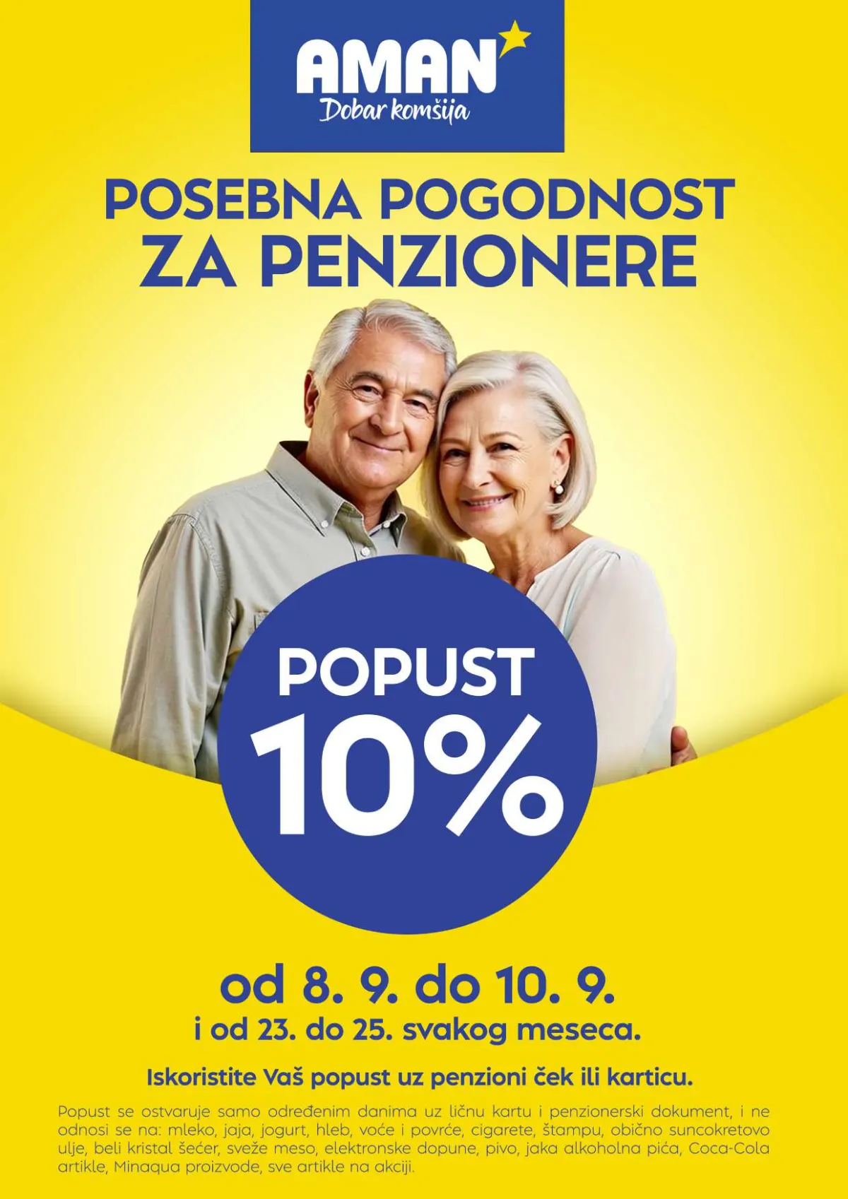AMAN katalog strana 16 – posebna pogodnost za penzionere sa popustom od 10% i uslovima korišćenja