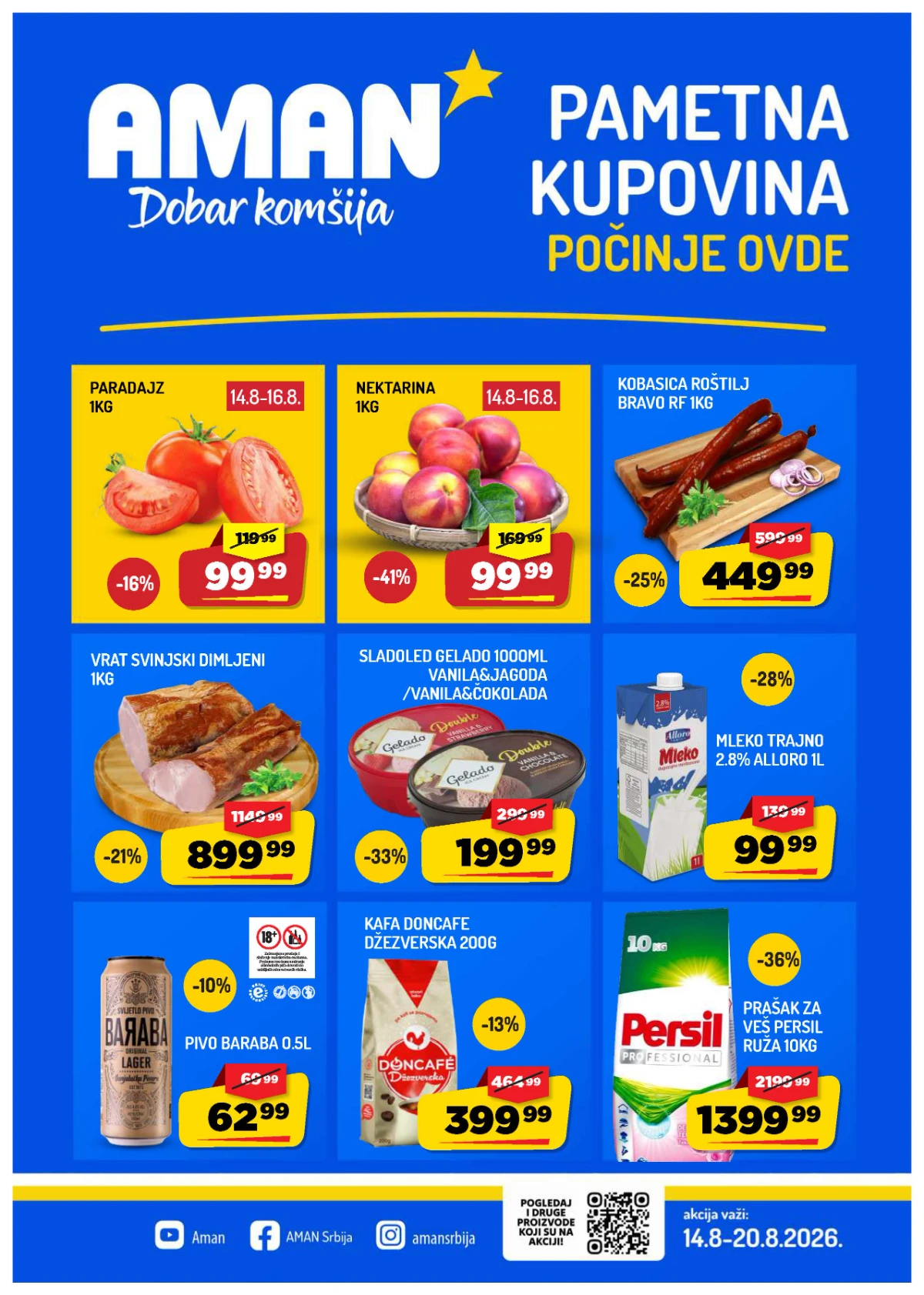 Aman katalog do 20.08.2026. – akcijske cene hrane, mesa, sladoleda, pića i kućne hemije uz popuste do 50%