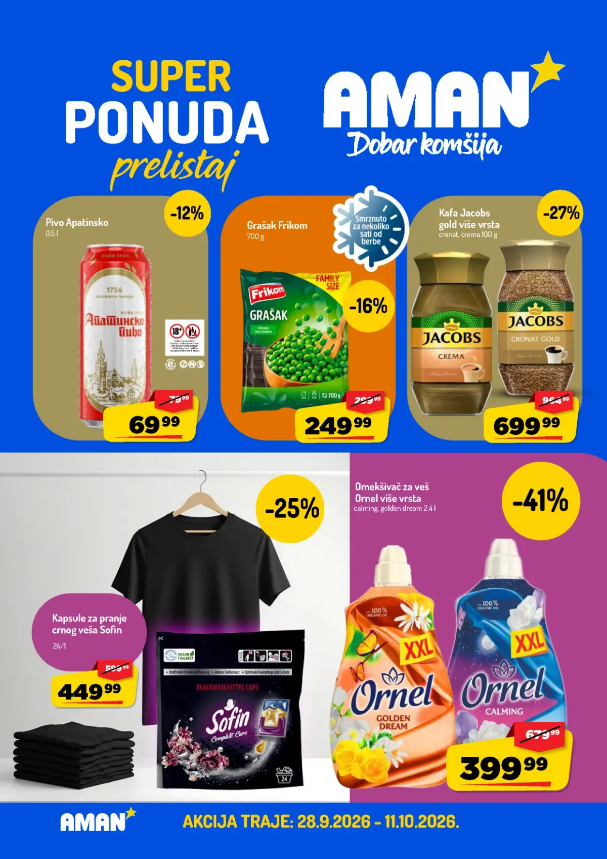 AMAN katalog od 28.09. do 11.10.2026. – hrana, piće, meso, mlečni proizvodi, slatkiši i kućna hemija uz popuste do 51%