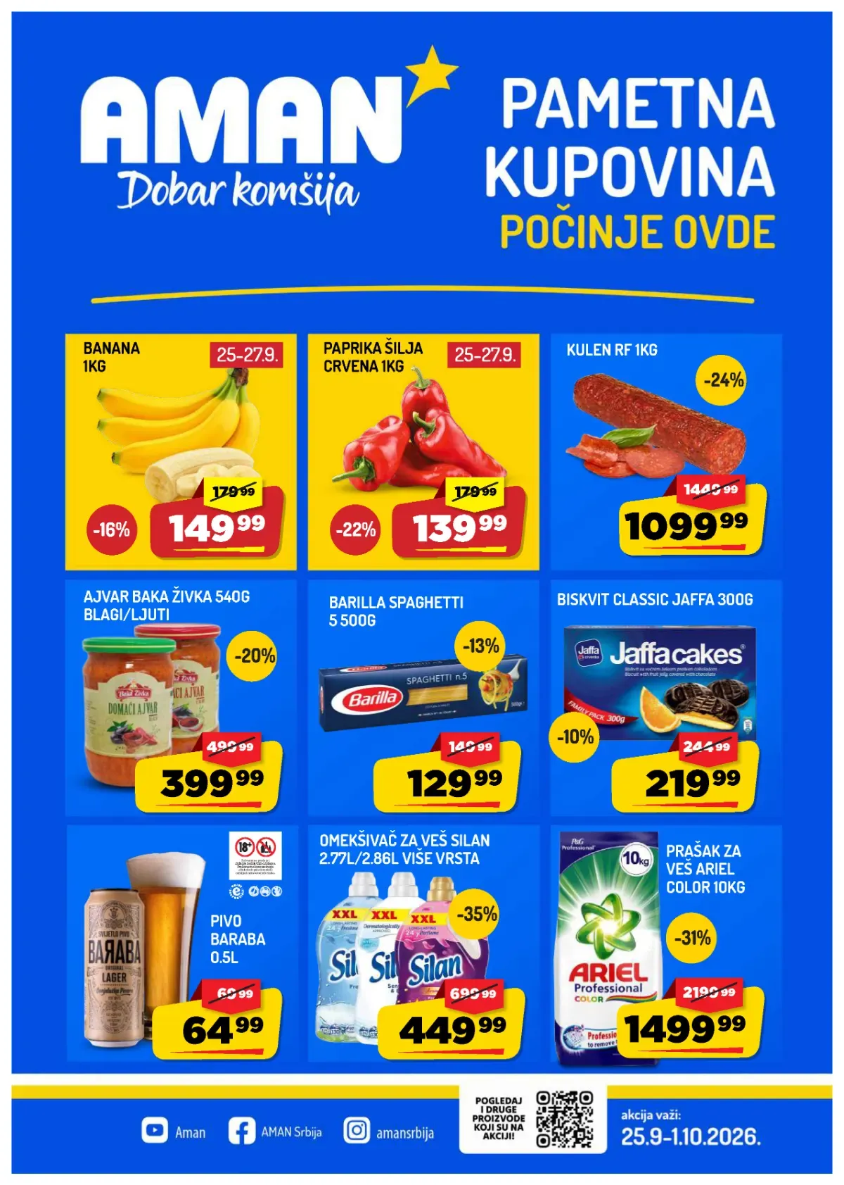 AMAN katalog od 25.09. do 01.10.2026. – hrana, piće, meso, mlečni proizvodi i kućna hemija uz popuste do 50%