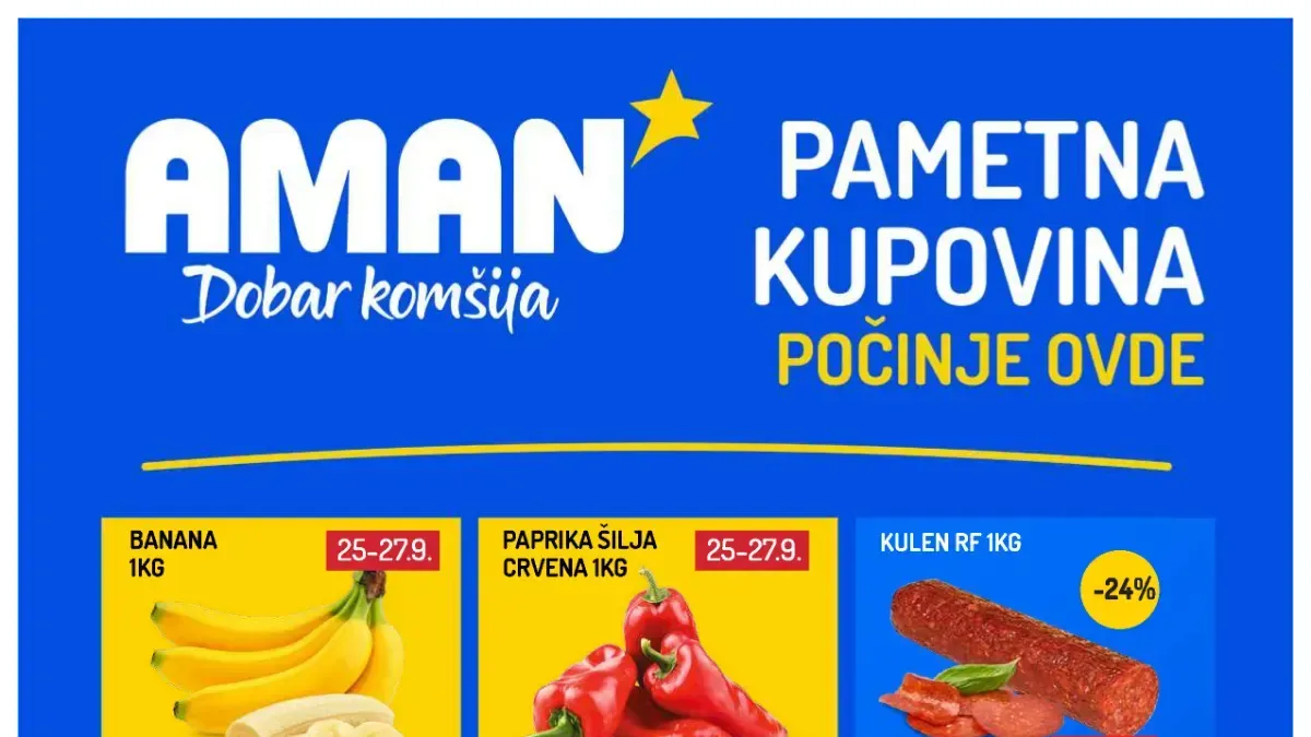 AMAN katalog od 25.09. do 01.10.2026. – voće, povrće, suhomesnati proizvodi, zimnica, testenina i kućna hemija uz popuste do 35%