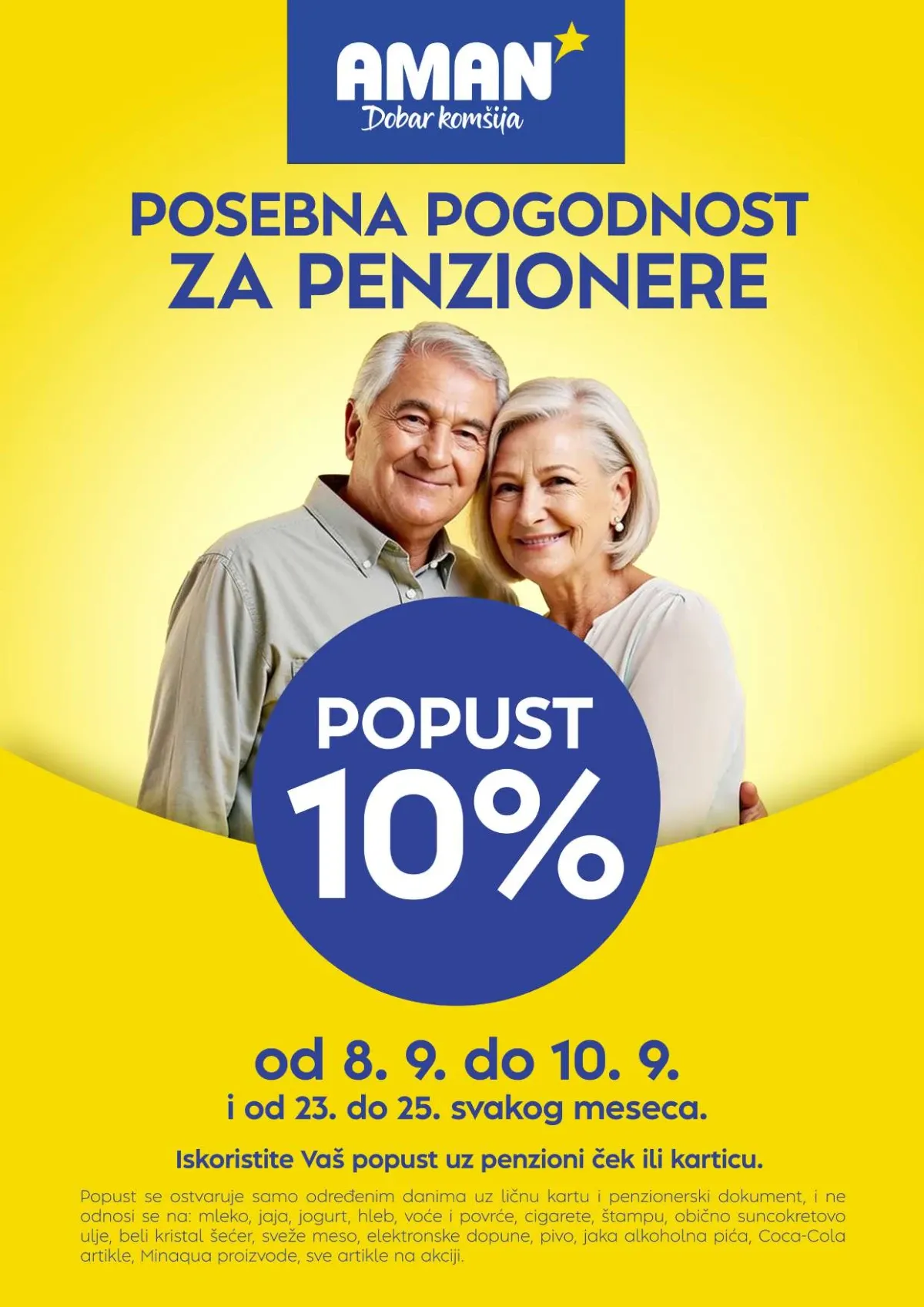 AMAN posebna pogodnost za penzionere – popust 10% od 08.09. do 10.09.2026.