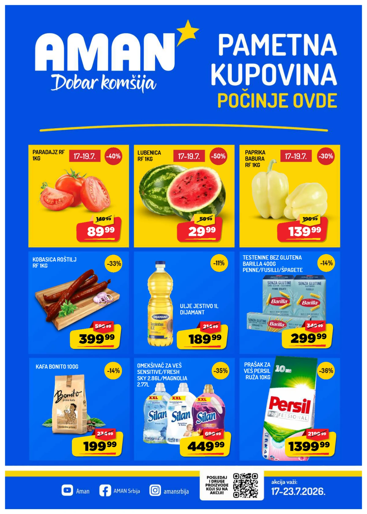Aman katalog od 17. do 23.07.2026. – popusti do 60% na prehranu, voće, meso, pića i proizvode za domaćinstvo.