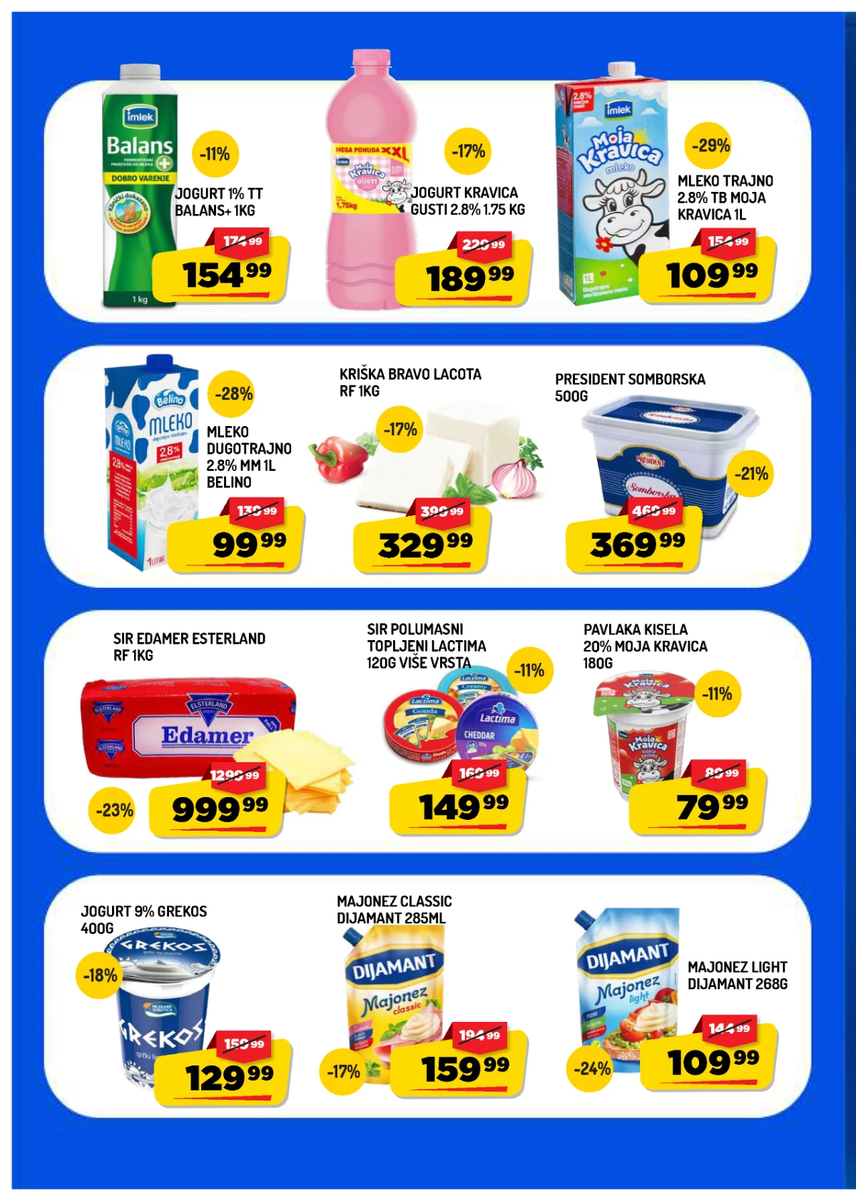Aman katalog strana 4 – mleko, jogurt, sirevi, pavlaka i majonez po akcijskim cenama.