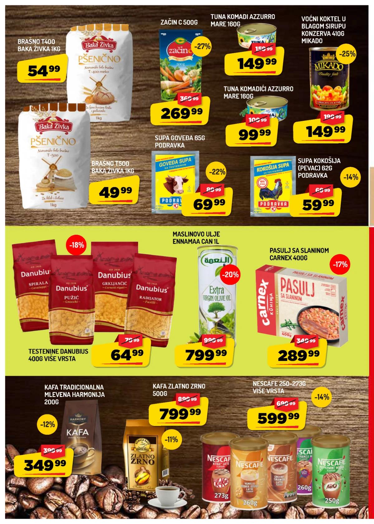 Aman katalog strana 6 – kafa, testenina, brašno, ulje, začini, konzerve i osnovne životne namirnice na akciji.