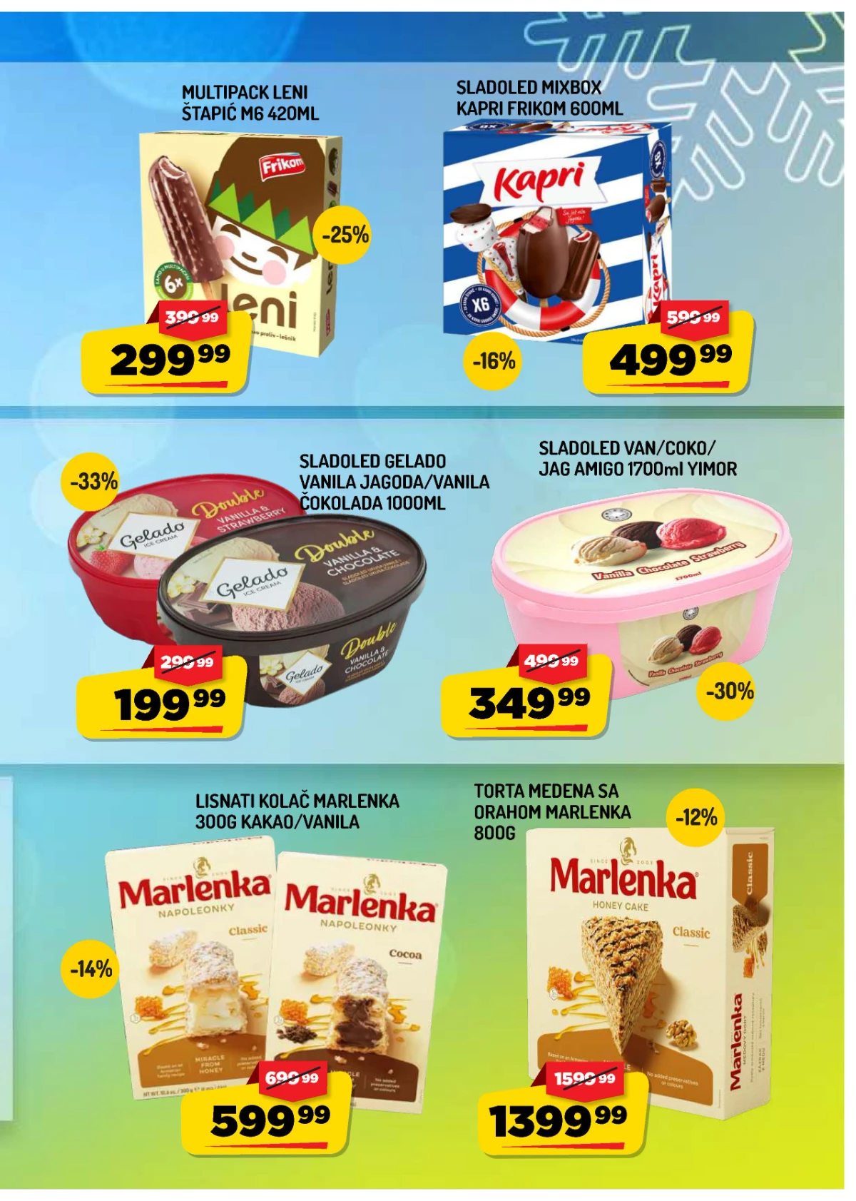 AMAN katalog – Kapri, Leni i Gelado sladoledi i Marlenka kolači na akciji