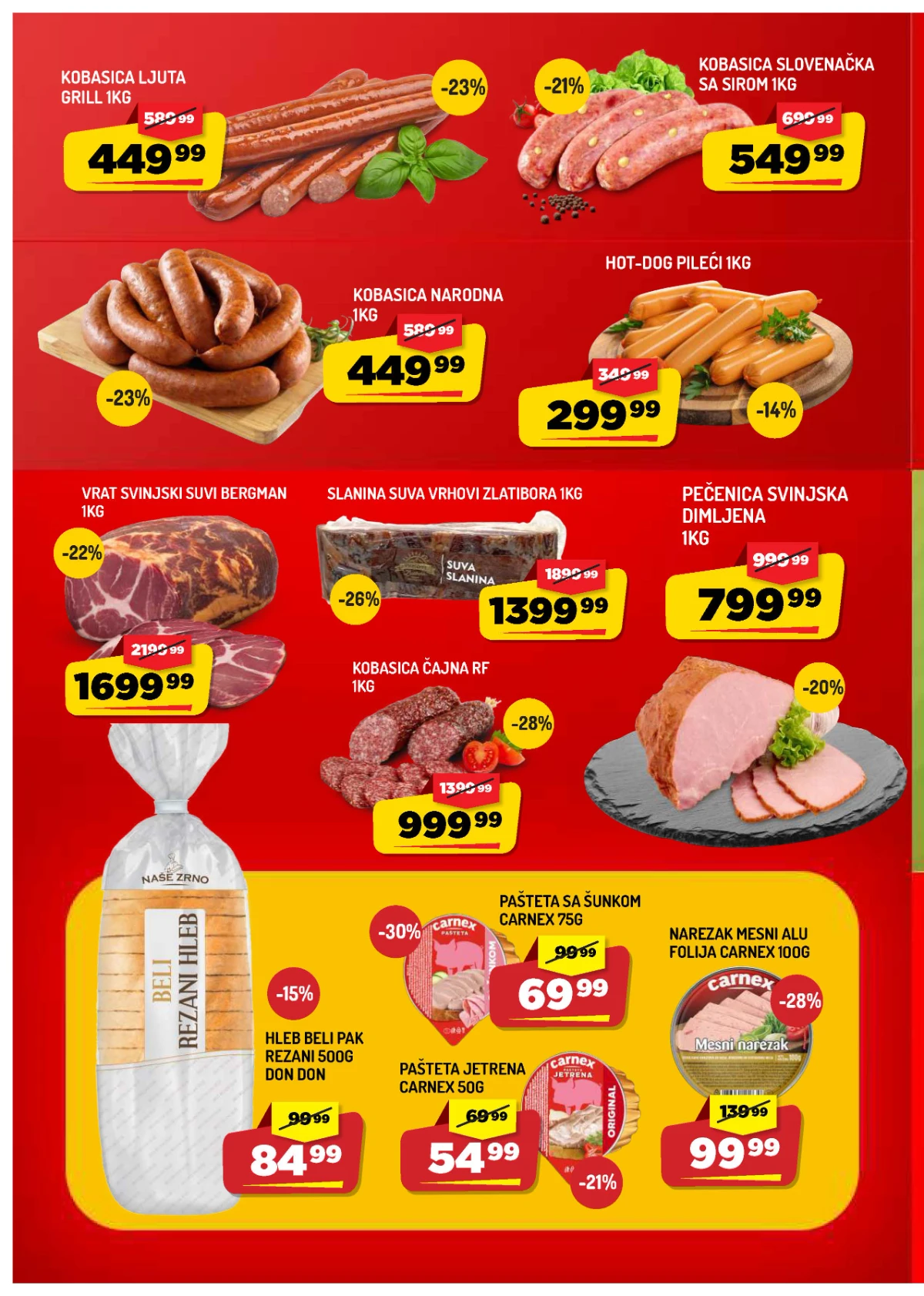 AMAN akcija – kobasice, suva slanina, pečenica, Carnex paštete i narezci