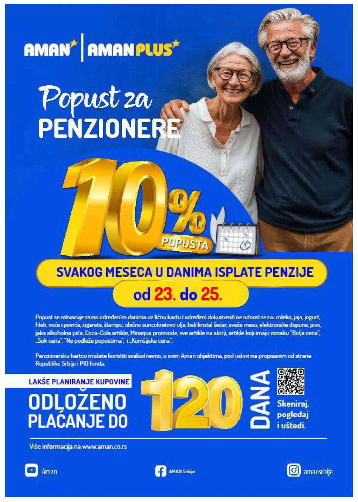AMAN i AMAN Plus – 10% popusta za penzionere od 23. do 25. u mesecu i odloženo plaćanje do 120 dana