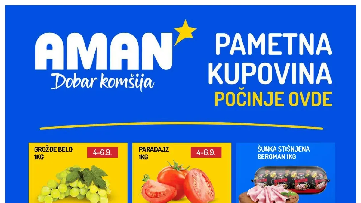 AMAN nedeljna akcija do 10.09.2026. – hrana, piće, voće, meso i kućna hemija na sniženju do 52%