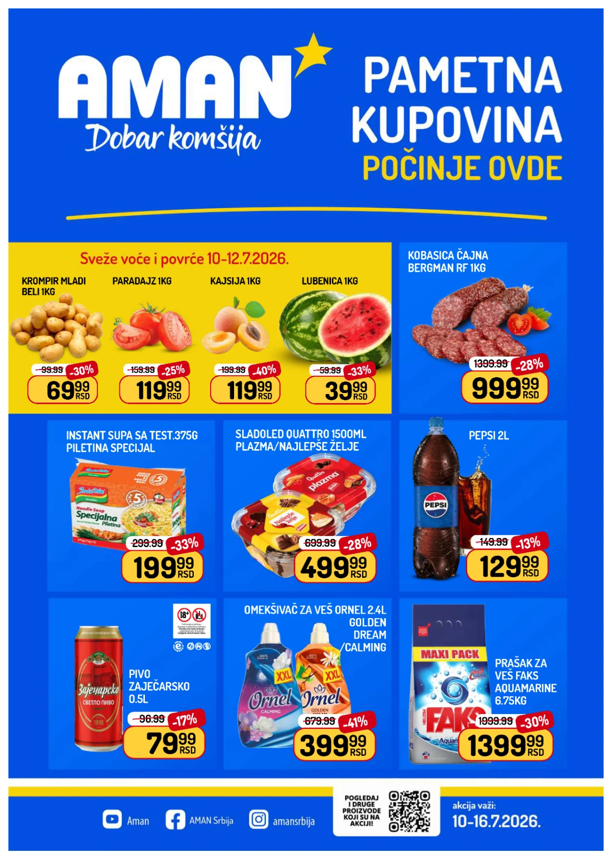 Aman katalog od 10. do 16.07.2026. – cene od 21,99 dinara, sveže meso, voće, pića i proizvodi za domaćinstvo na akciji.