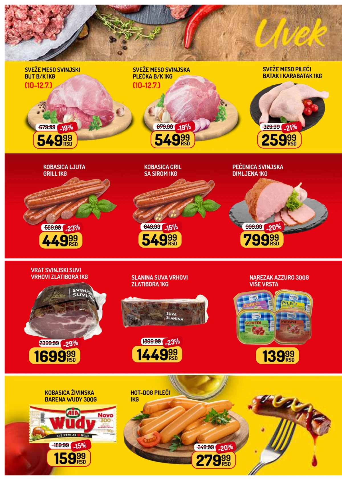 Aman katalog od 10. do 16.07.2026. – svinjsko i pileće meso, kobasice, pečenica i suhomesnati proizvodi na akciji.