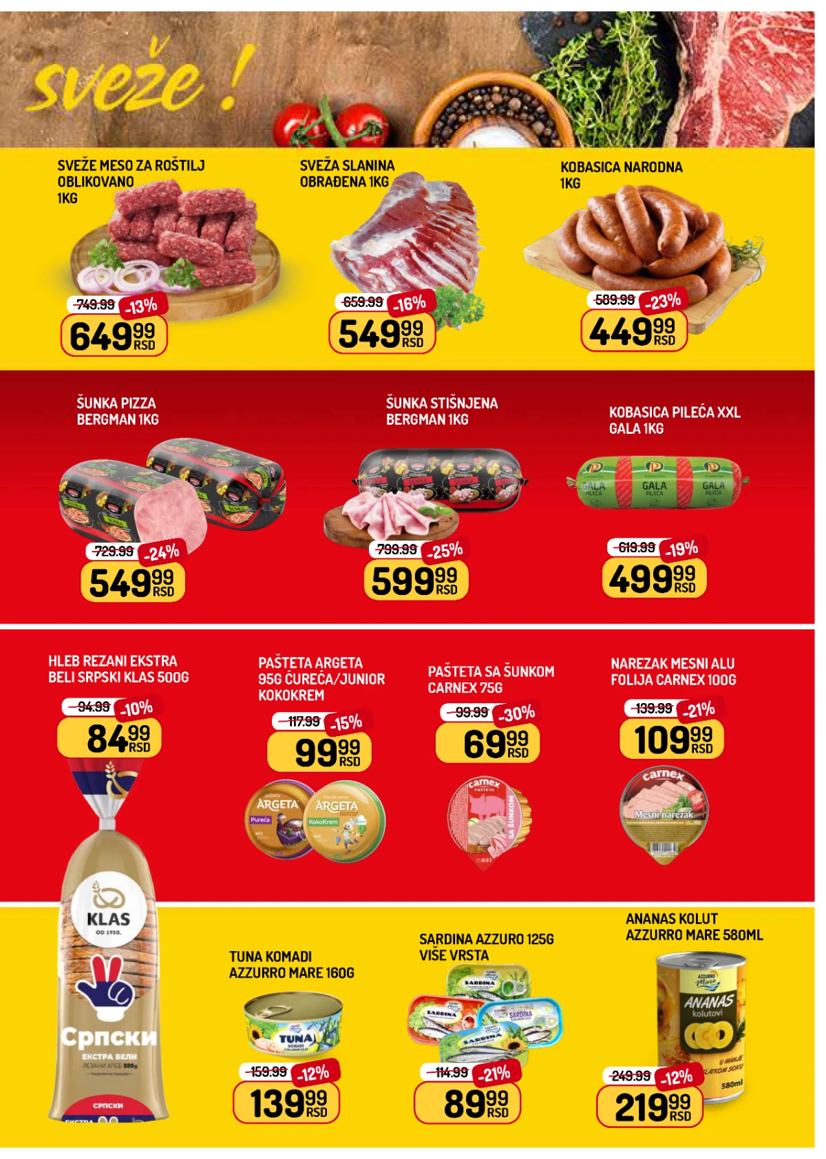 Aman katalog od 10. do 16.07.2026. – meso za roštilj, slanina, kobasice, šunka, paštete i konzervisani proizvodi.