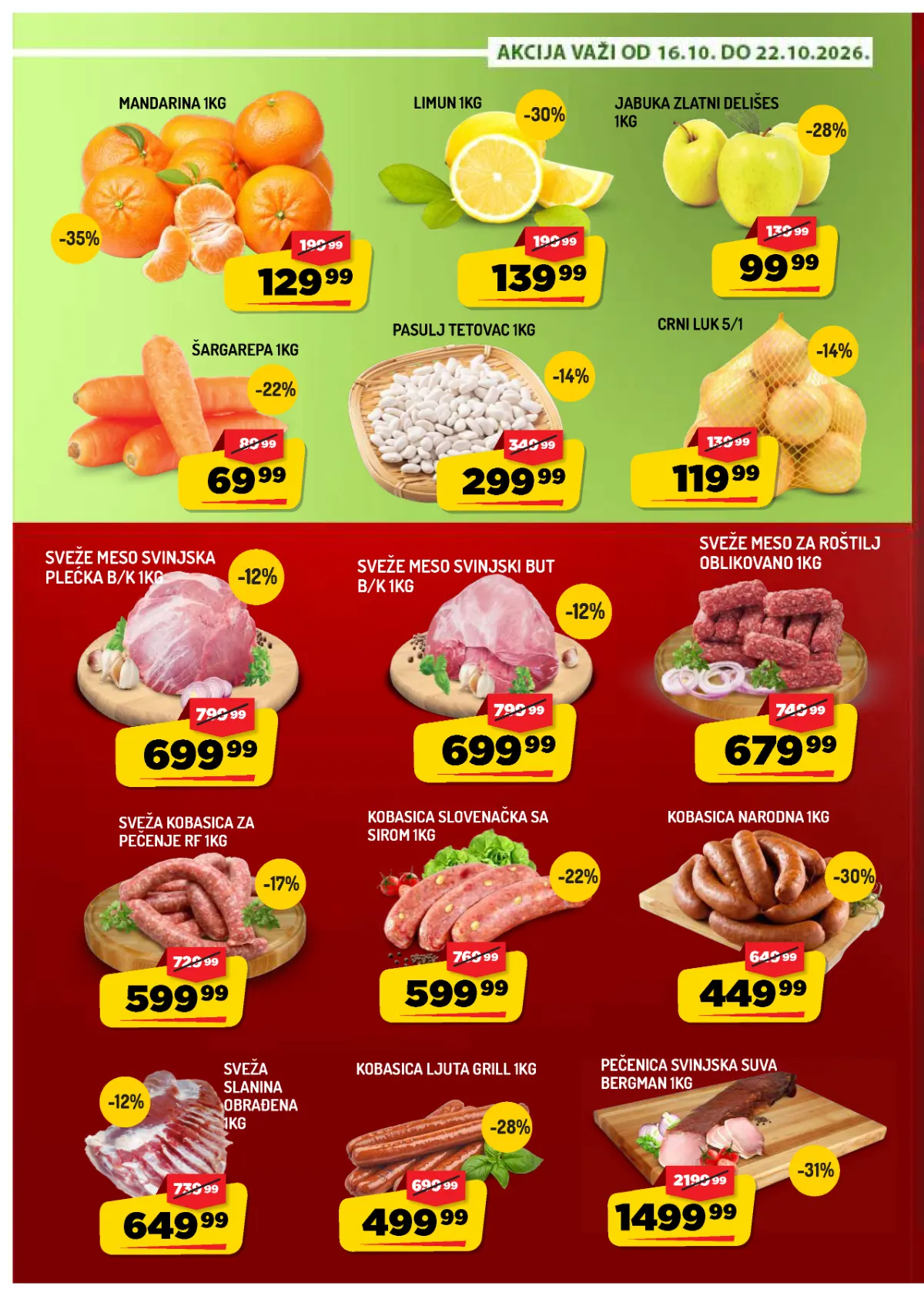 AMAN katalog 16–22.10.2026. – mandarine, limun, jabuke, svinjsko meso i kobasice na akciji