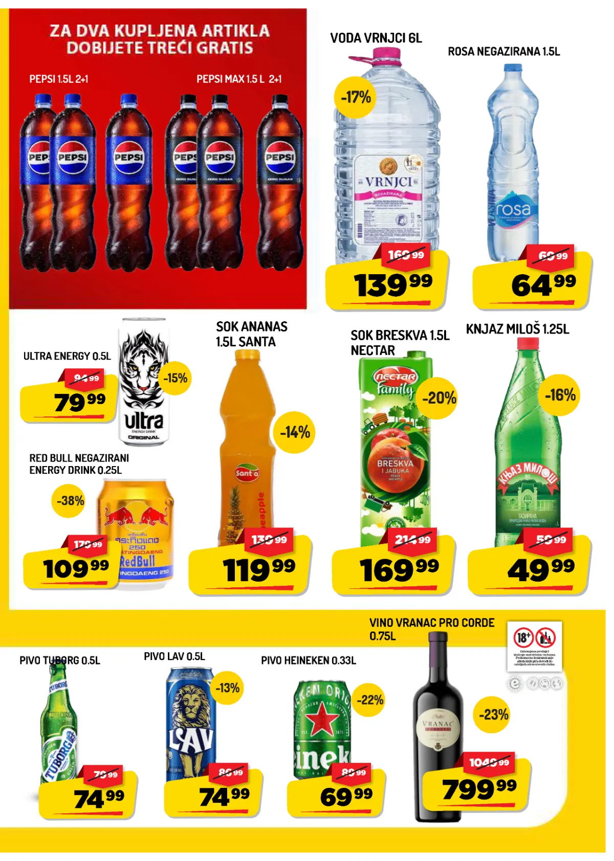 AMAN katalog – Pepsi 2+1 gratis, Nectar sok, Voda Vrnjci, Rosa, Knjaz Miloš i energetska pića