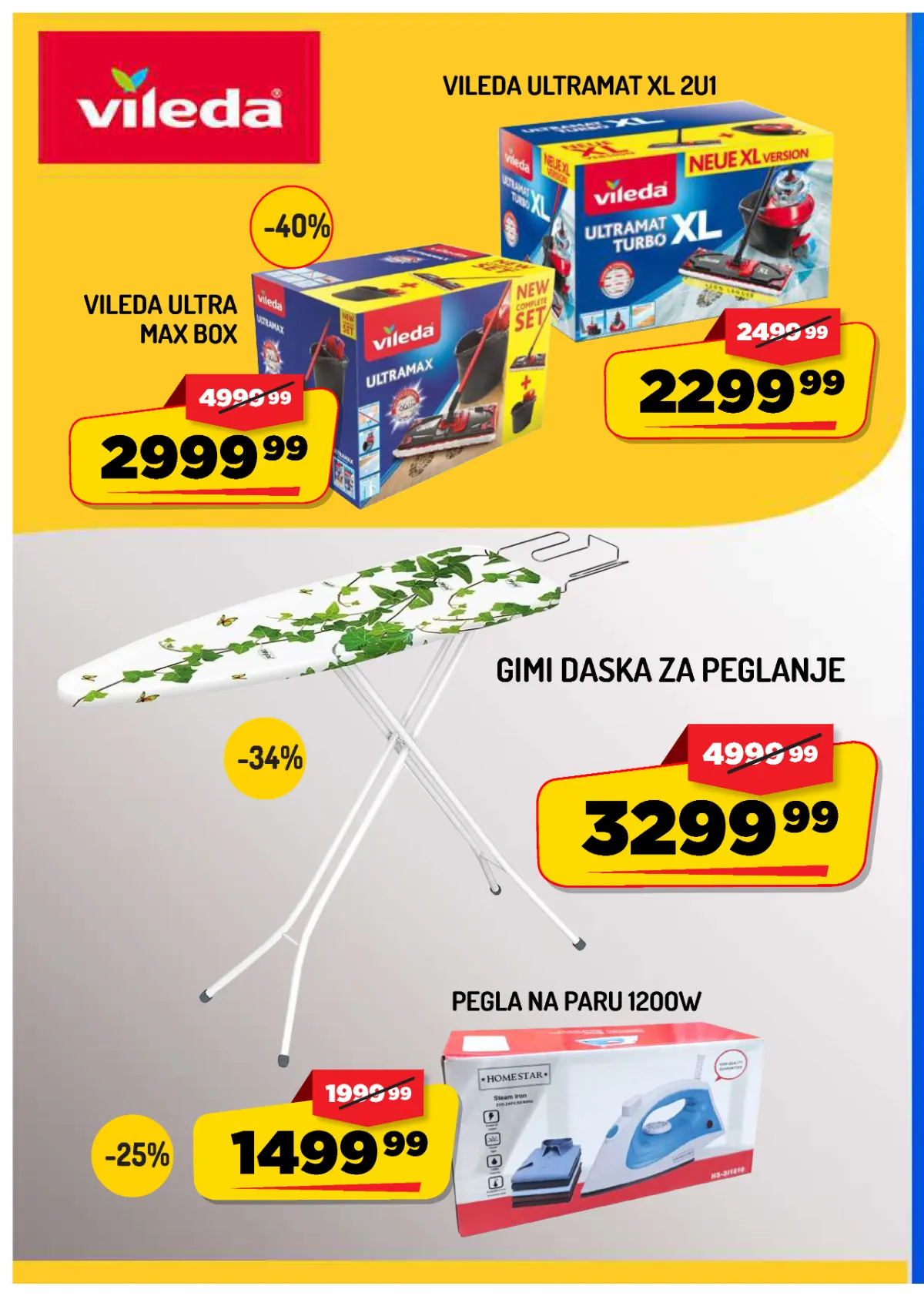 AMAN katalog – Vileda Ultra Max Box 2.999,99 dinara, Gimi daska za peglanje i pegla na paru