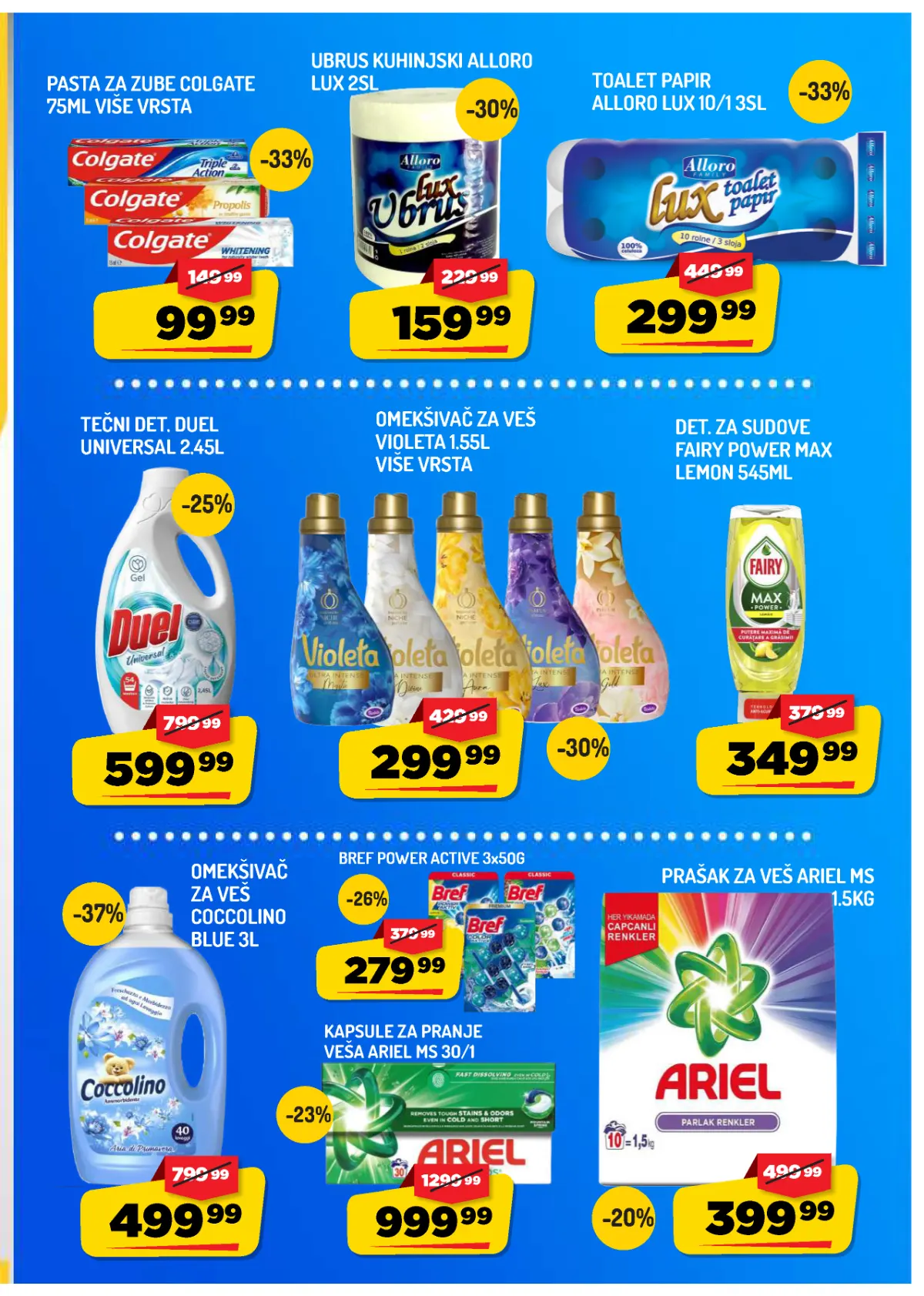 AMAN katalog – Coccolino omekšivač, Ariel prašak i kapsule, Violeta, Duel, Fairy i Colgate