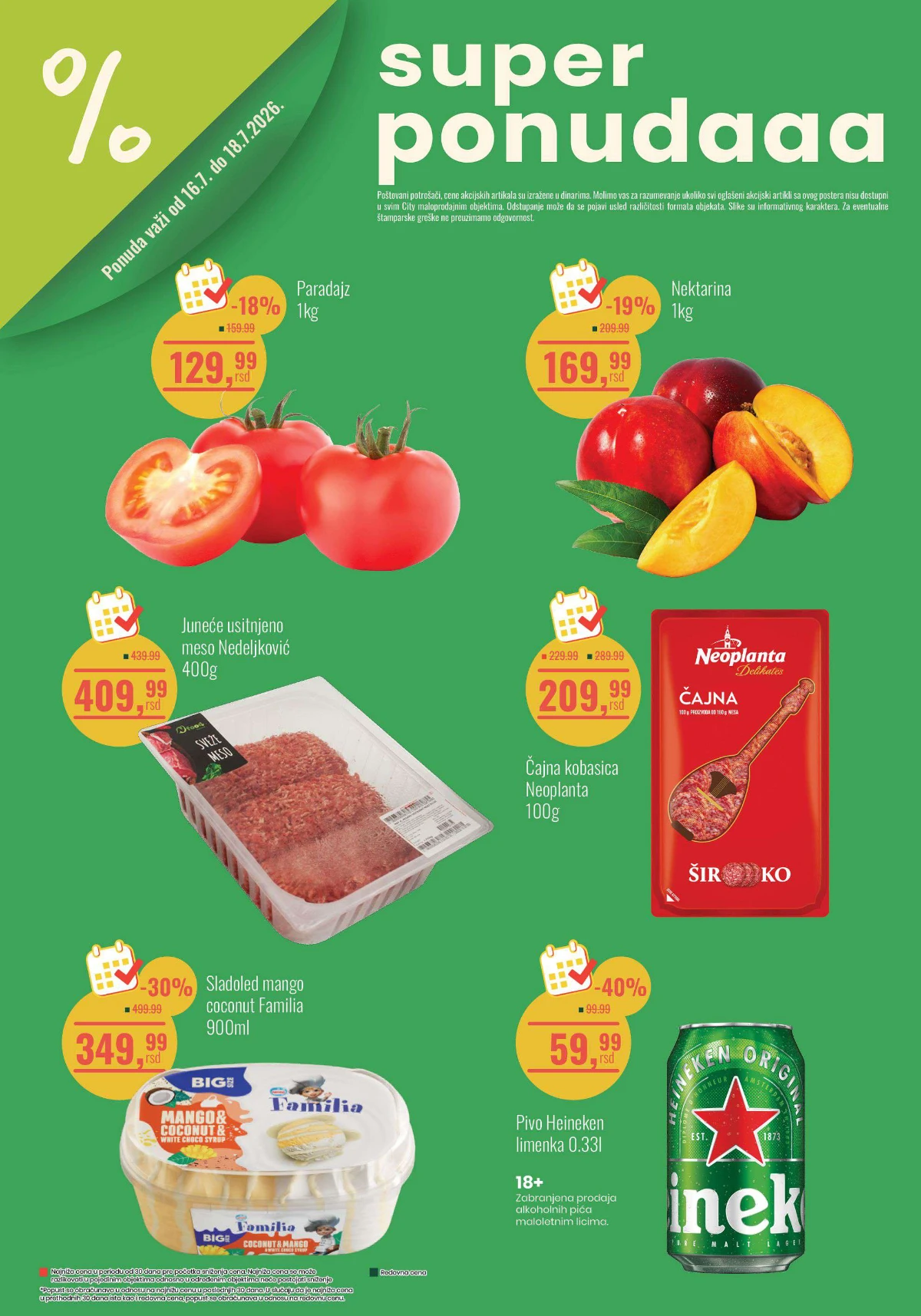 City Super Ponuda 16.07. do 18.07.2026. sa popustima na voće, meso, delikatese, piće i druge prehrambene proizvode