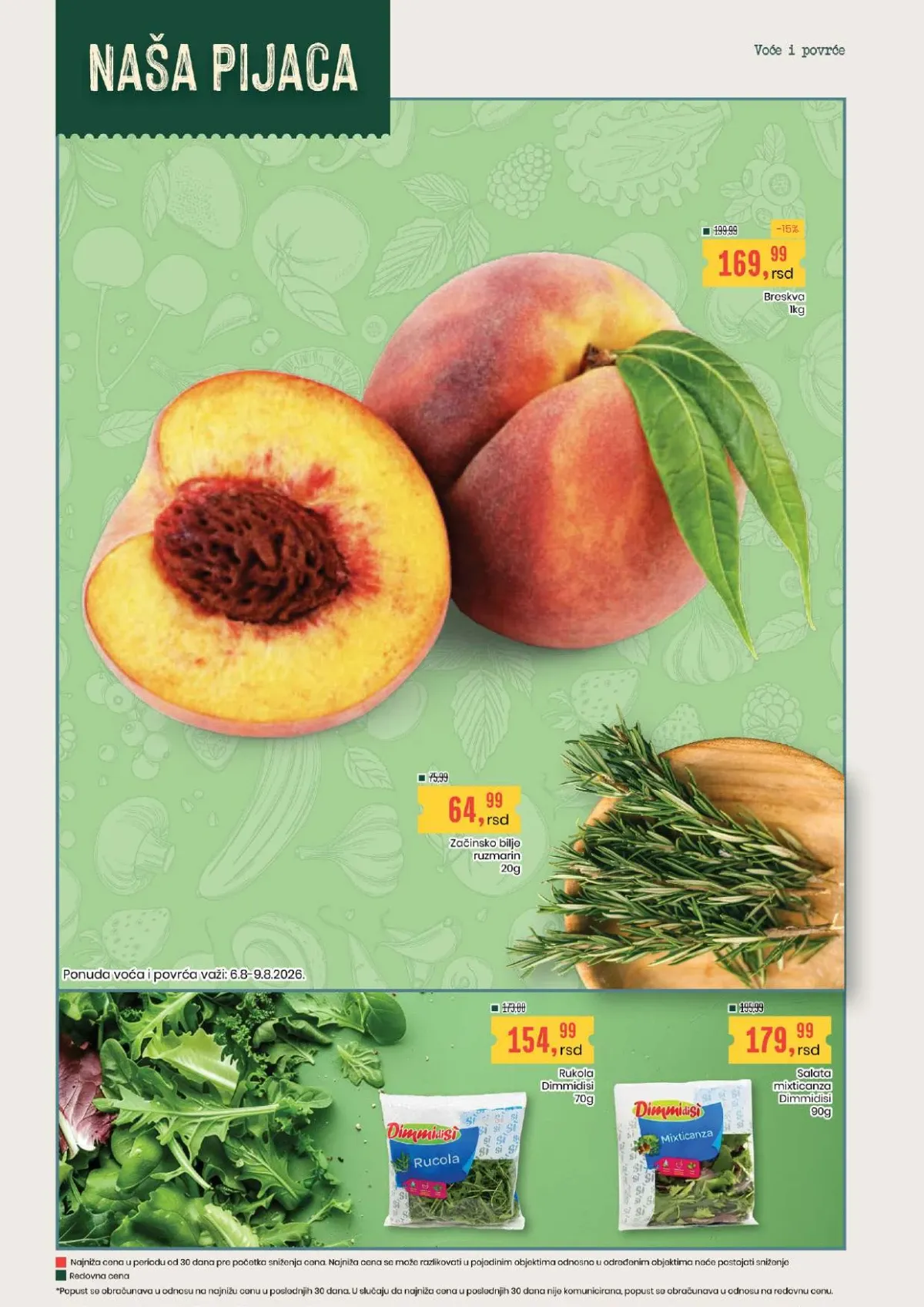 Aroma i City akcija do 19.08.2026. – breskve, ruzmarin, rukola i mix zelene salate po akcijskim cenama