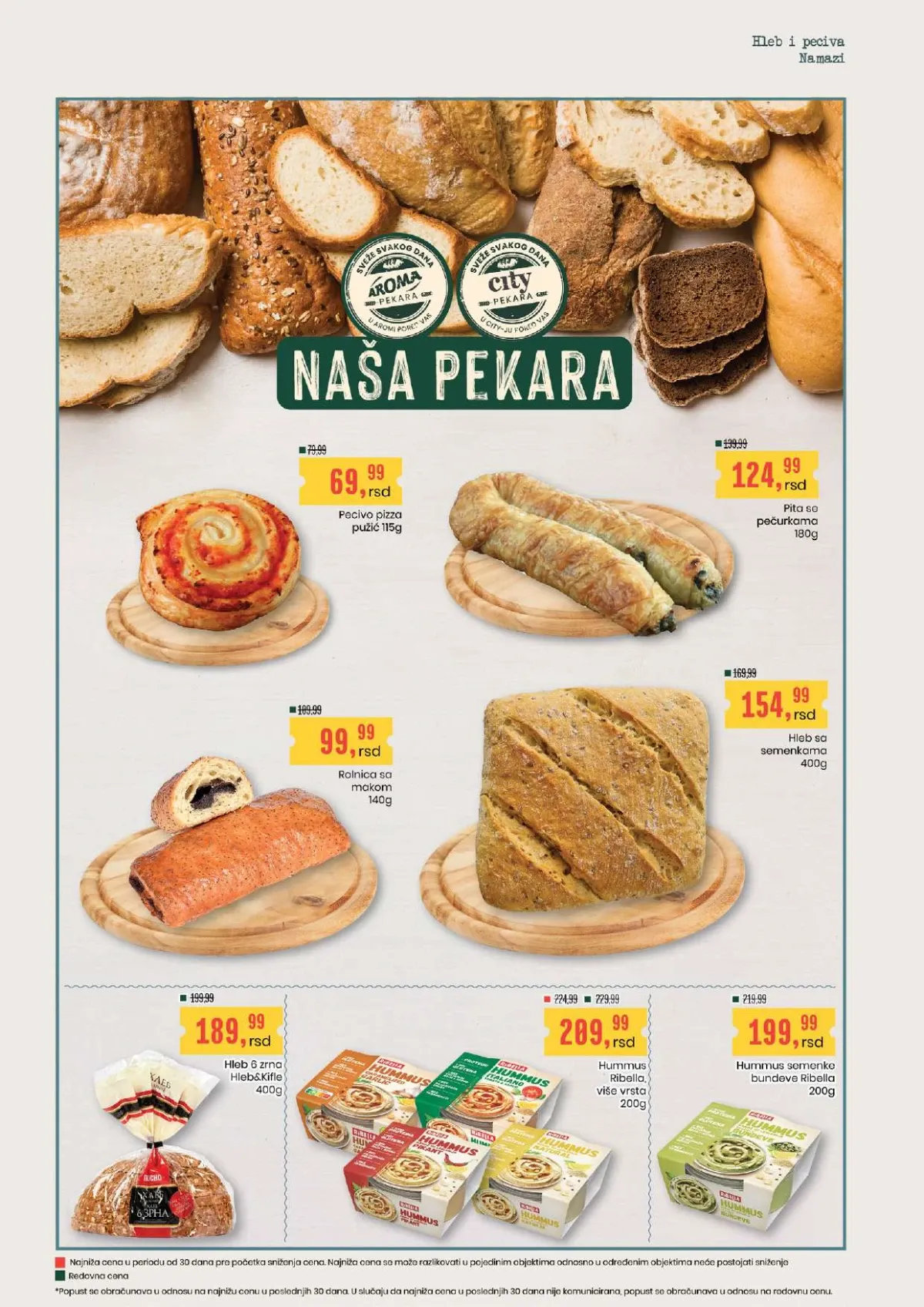 Aroma i City akcija do 19.08.2026. – sveža peciva, hleb i hummus po akcijskim cenama