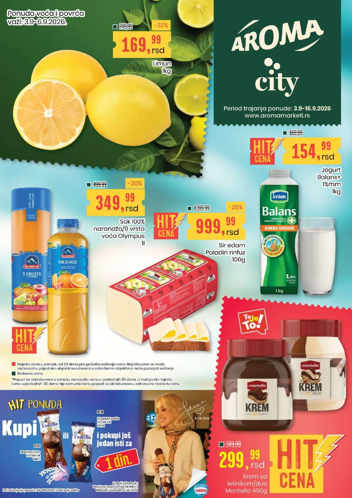 Aroma i City katalog od 03.09. do 16.09.2026. – limun, sok, Paladin sir, Balans jogurt i Monstate krem po HIT cenama