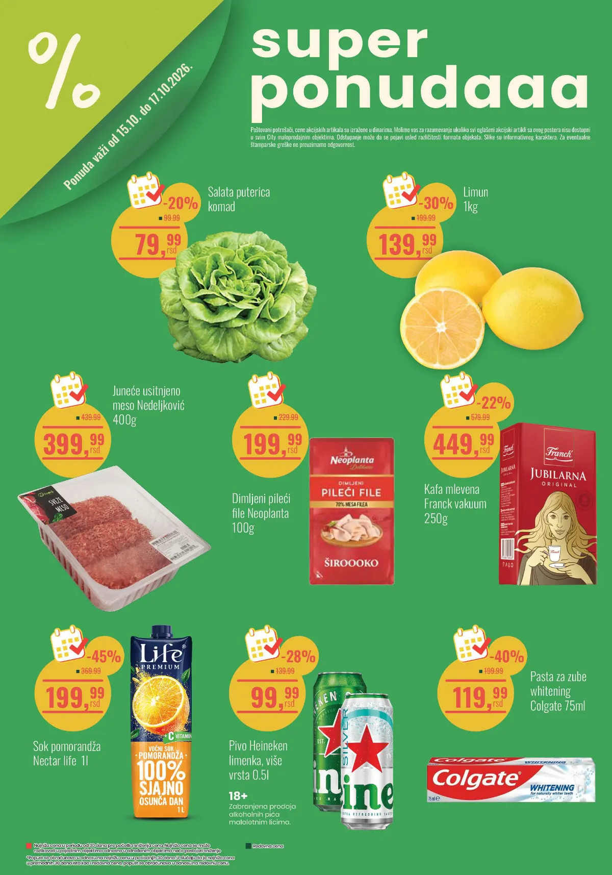 Aroma City vikend akcija od 15. do 17.10.2026. – sok Nectar Life 199,99 RSD i pasta Colgate Whitening 119,99 RSD