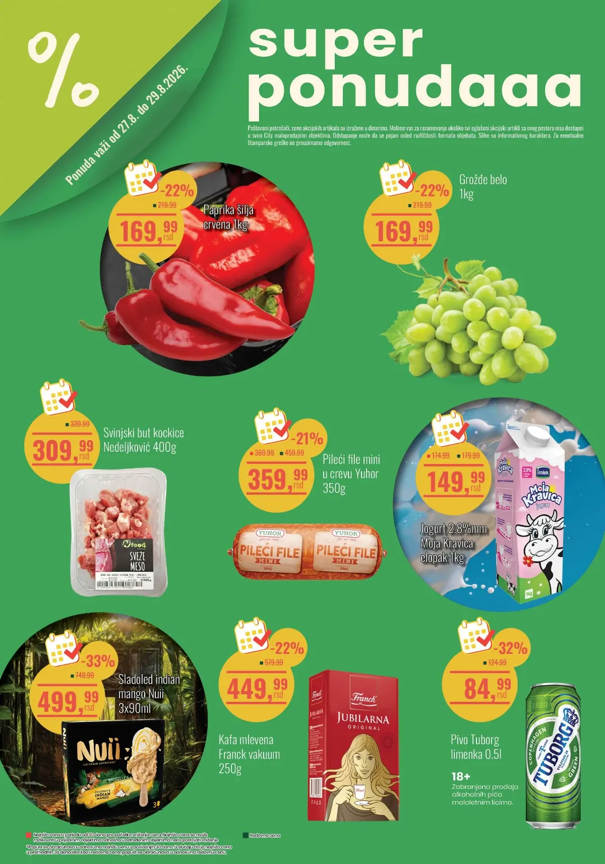 Aroma City vikend akcija od 27.08. do 29.08.2026. donosi popuste na papriku, grožđe, meso, jogurt, sladoled, kafu i pivo