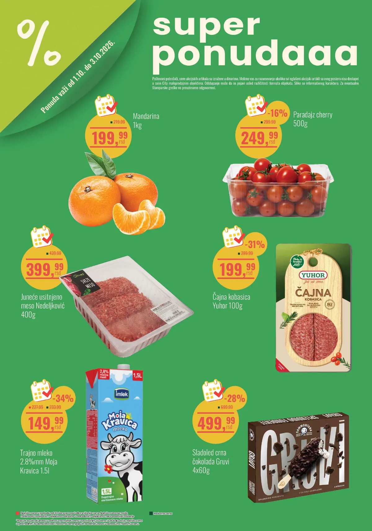 Aroma City super ponuda od 01. do 03.10.2026. – mandarine, paradajz, meso, mleko i sladoled