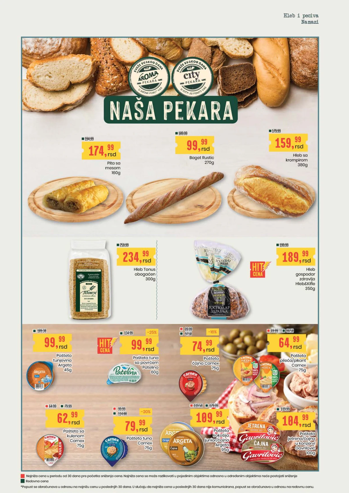 Aroma katalog strana 4 – pita sa mesom, Rustic baget, Tonus hleb i paštete na akciji