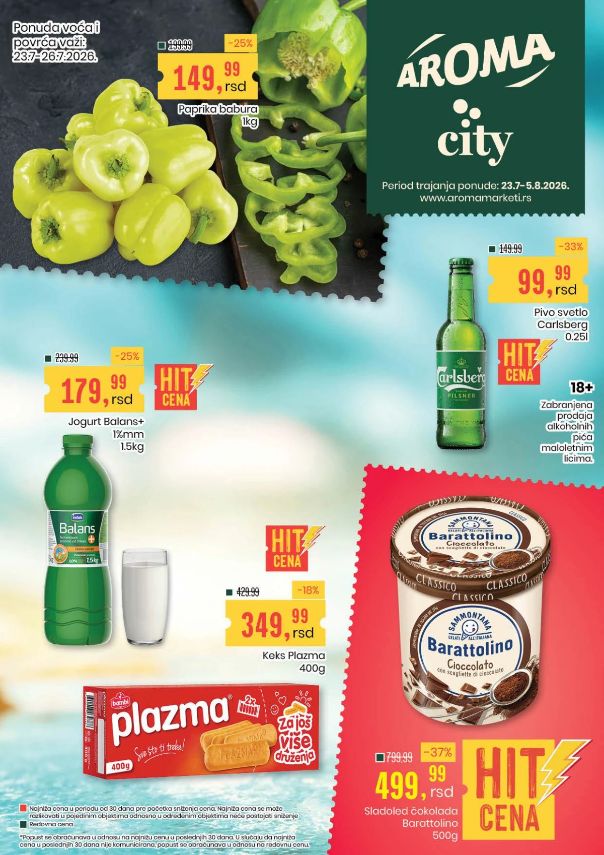 Aroma katalog do 05.08.2026. – popusti na papriku, jogurt, Plazma keks, sladoled Barattolino i Carlsberg pivo