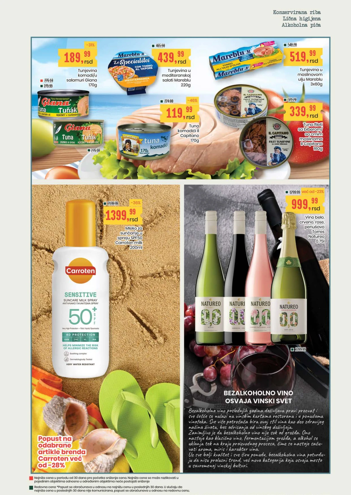 Aroma katalog strana 9 – tunjevina, Carroten mleko za sunčanje i Natureo bezalkoholna vina
