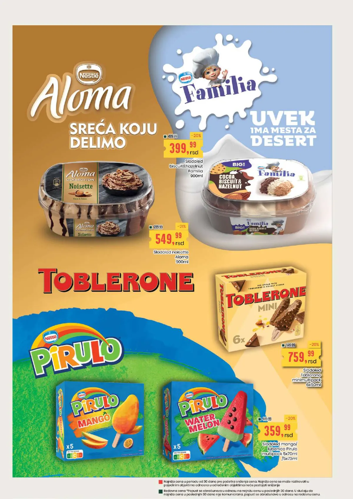 Aroma i Aroma City – sladoledi Aloma, Familia, Toblerone i Pirulo na akciji