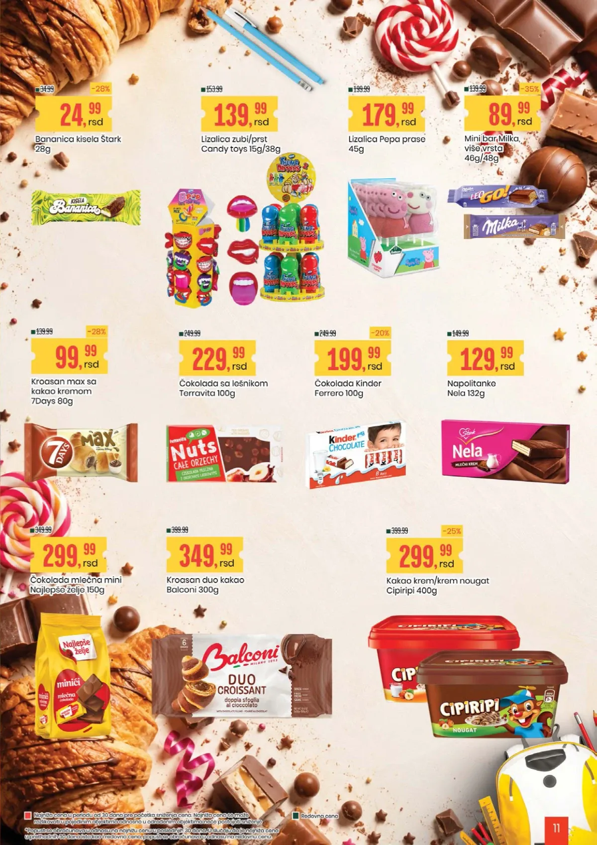Aroma i City školska ponuda čokolada, kroasana, napolitanki, lizalica i drugih slatkiša