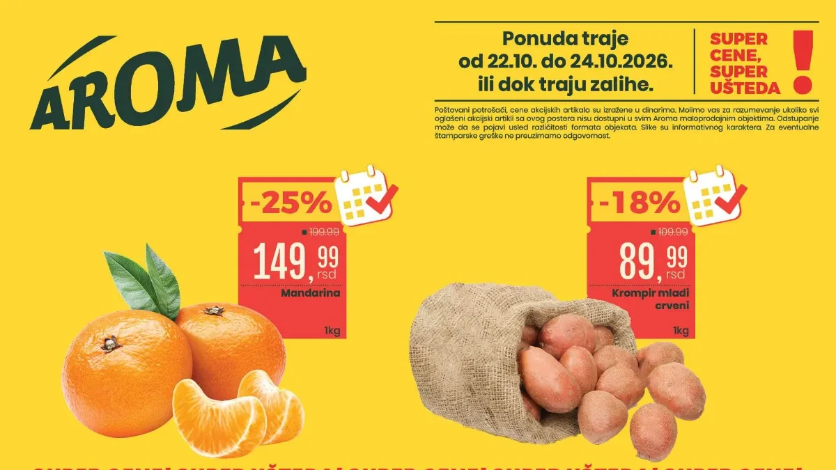 Aroma i Aroma City vikend akcija od 22. do 24. oktobra 2026. – super ponuda i popusti do 34%