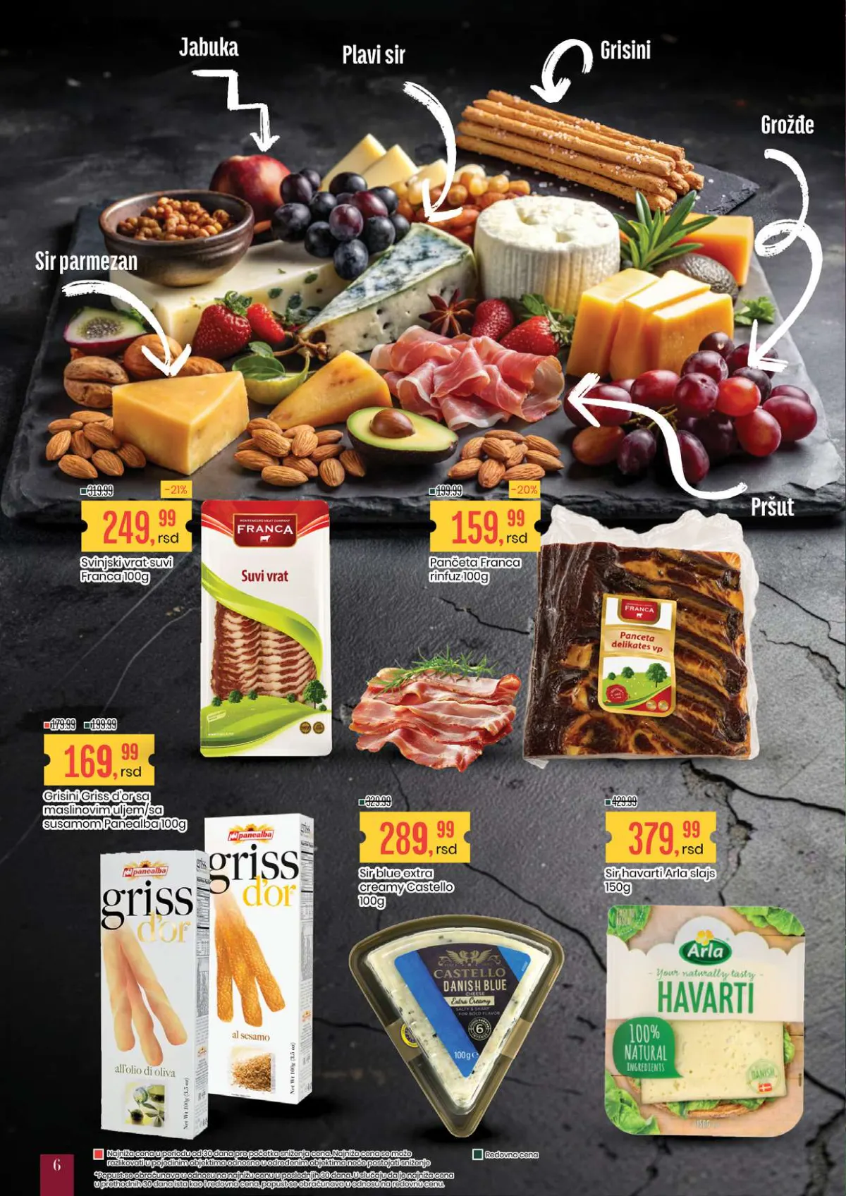 Aroma katalog – akcija pršute, suvog vrata, grisina i sireva Arla uz vino