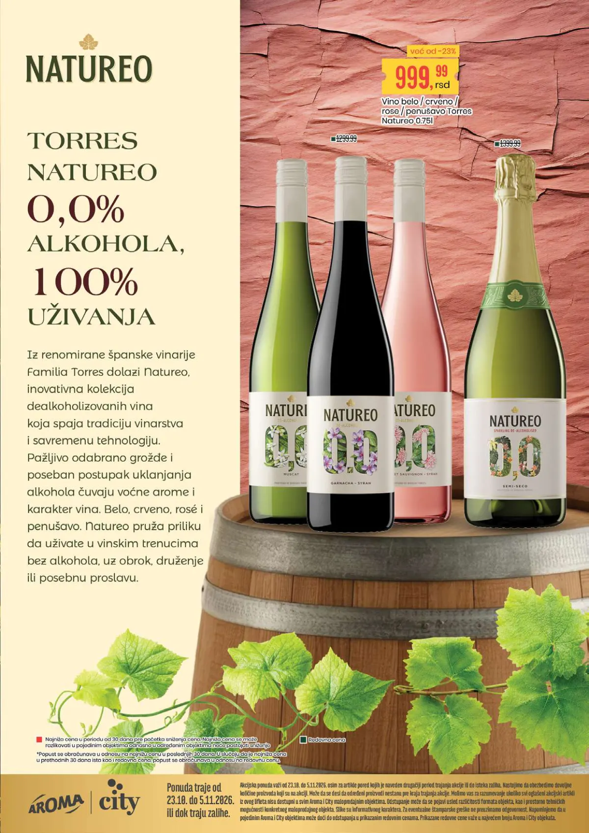 Aroma katalog – Torres Natureo bezalkoholna vina 0,0% alkohola, bela, crvena i roze