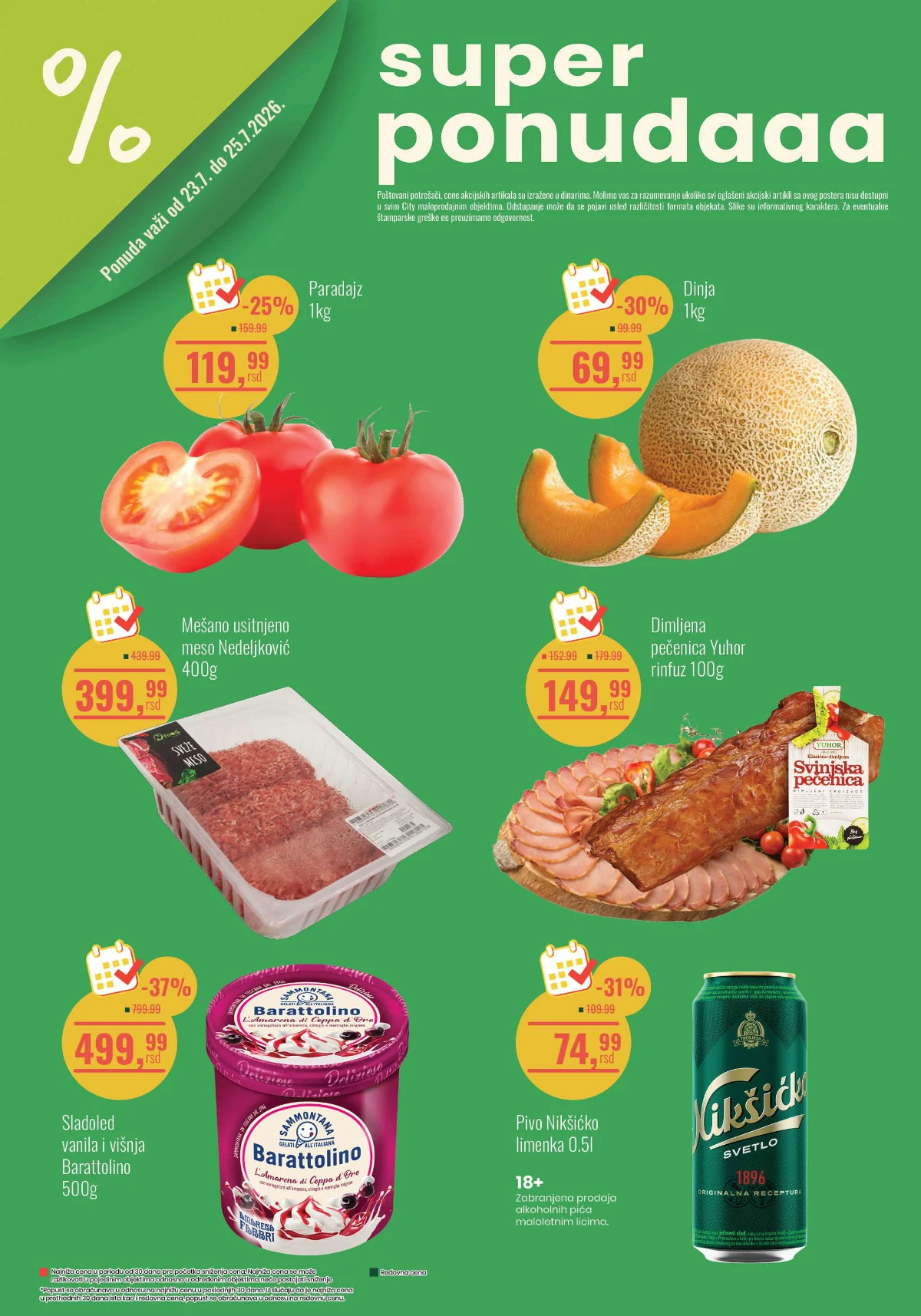 City super ponuda sa popustima do 37% na voće, meso, delikatese, sladoled, piće i prehrambene proizvode do 25.07.2026.