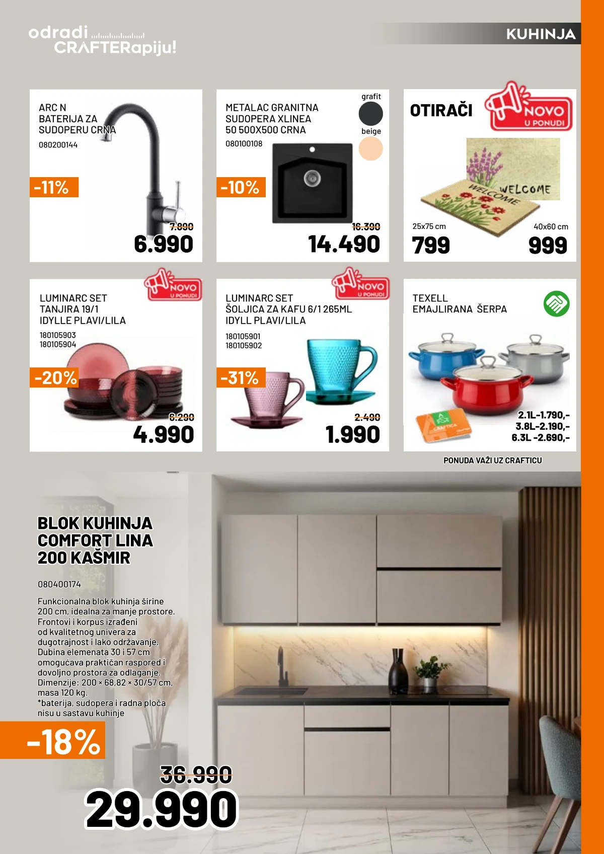 Crafter jun 2026 kuhinje sudopere i kuhinjski pribor