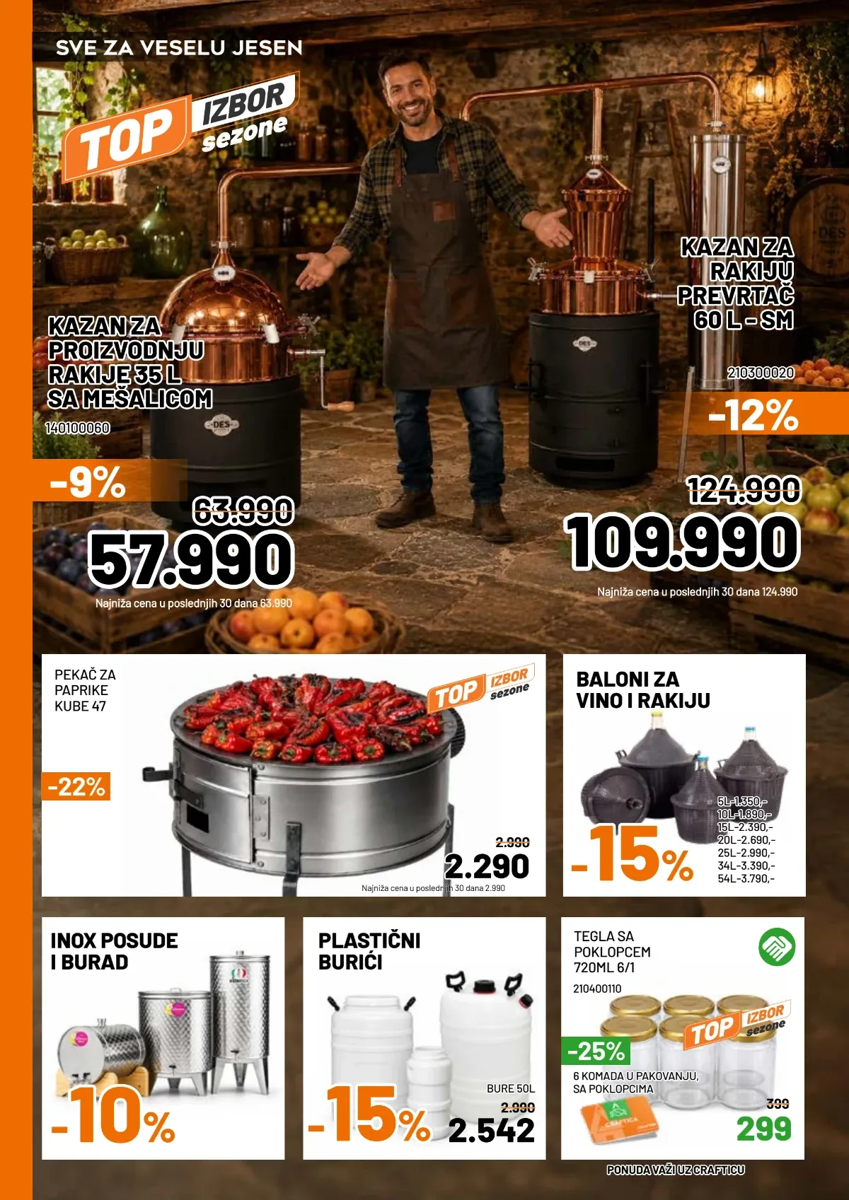 Crafter akcija kazana za rakiju, pekača za paprike, buradi, balona i tegli za zimnicu