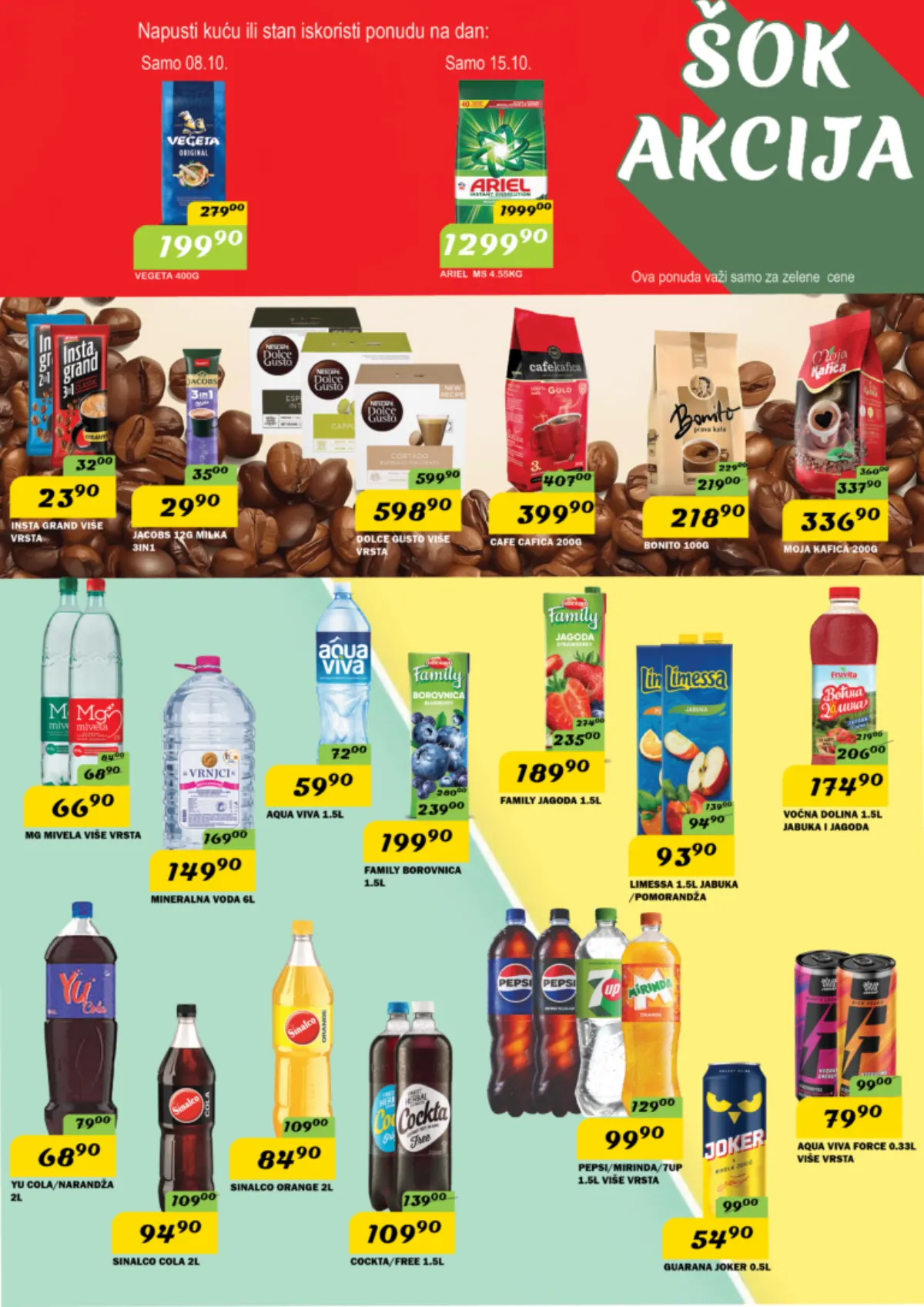 DIMA akcijski katalog, strana 7 – jednodnevna Šok akcija, kafa, voda, sokovi i Guarana Joker
