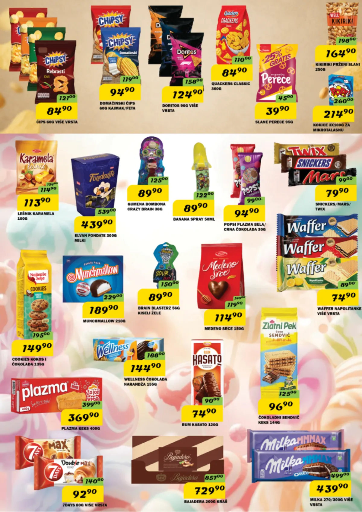 DIMA akcijski katalog, strana 8 – Chipsy, Doritos, Brain Blasterz, Plazma, Milka i drugi slatkiši