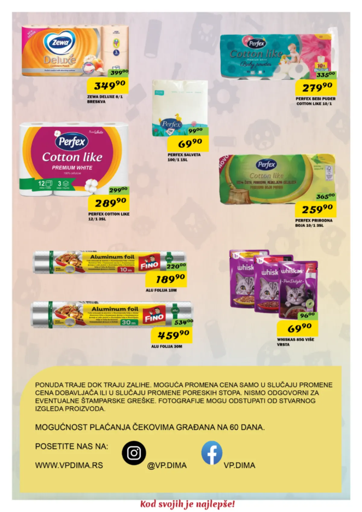 DIMA akcijski katalog, strana 12 – Zewa i Perfex papirna galanterija, Fino folija i Whiskas hrana za mačke