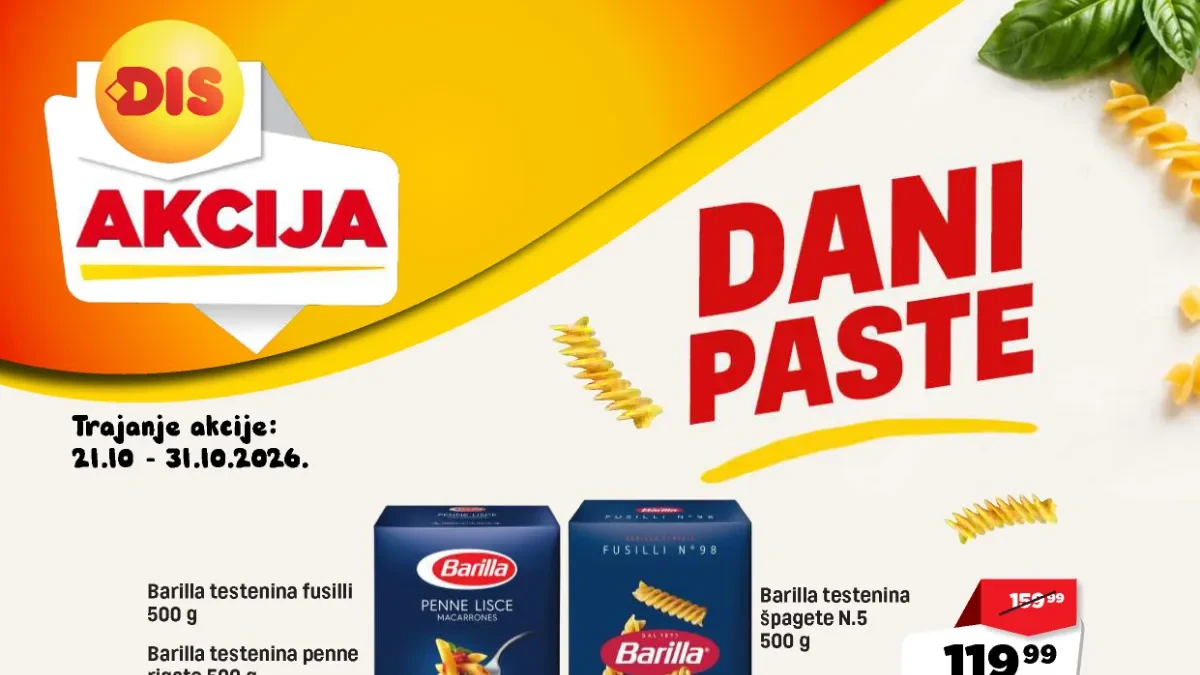 DIS Dani paste 21–31.10.2026. – akcijski katalog sa sniženim cenama i ponudama za pripremu paste