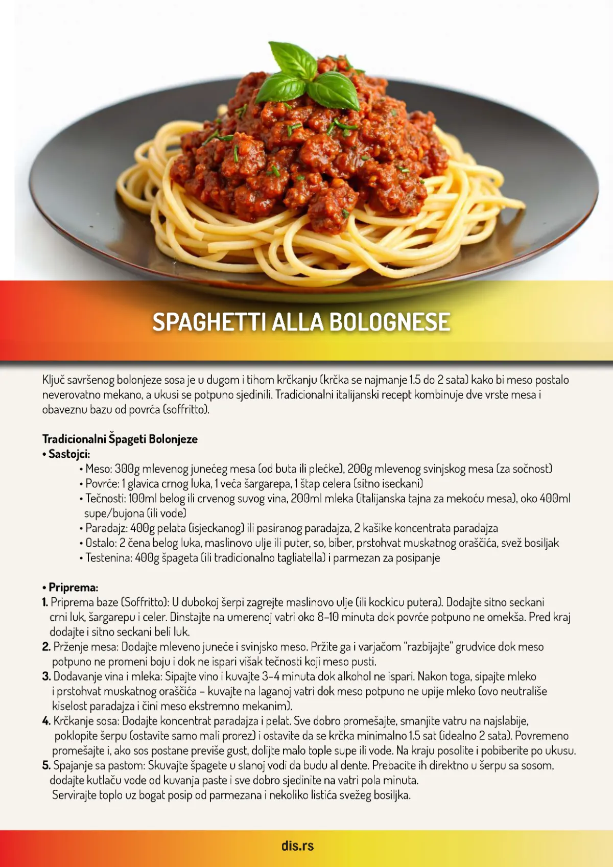 DIS Dani paste – strana 8, recept za tradicionalne špagete bolonjeze