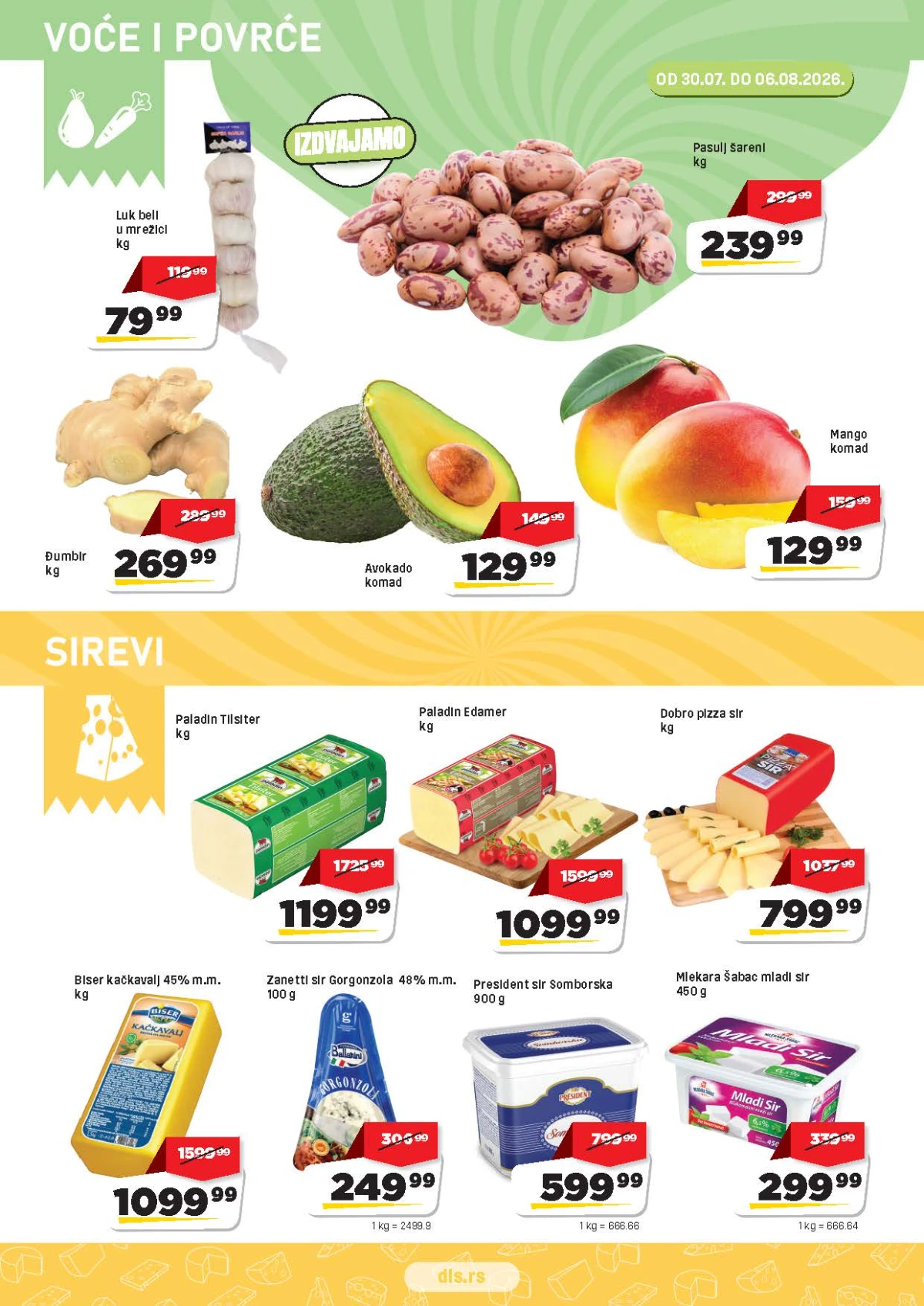 DIS katalog strana 2 – beli luk, pasulj, mango, avokado, Paladin sirevi, kačkavalj i mladi sir na akciji