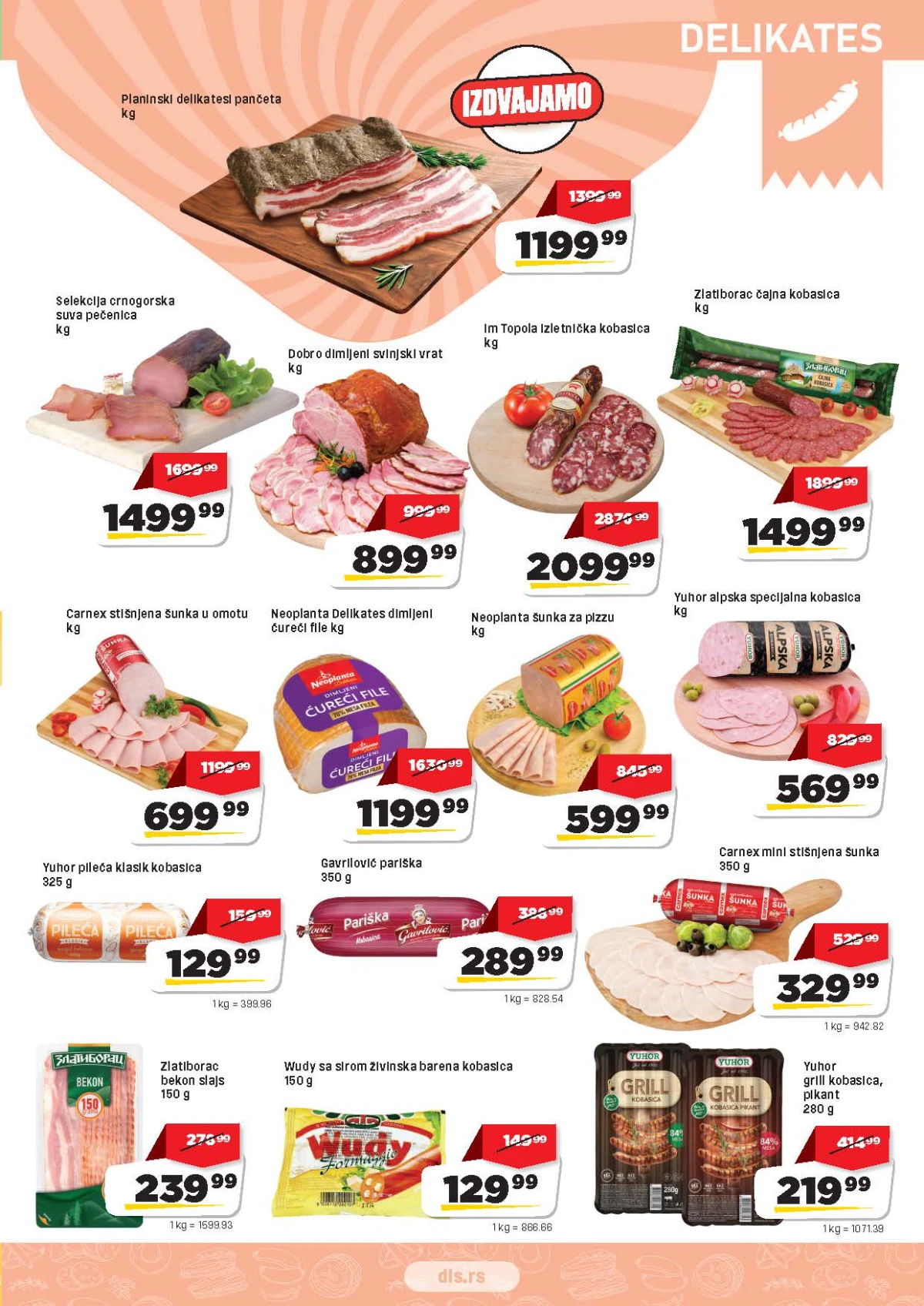 DIS katalog strana 3 – pančeta, suva pečenica, svinjski vrat, kobasice, šunke i delikatesi na akciji