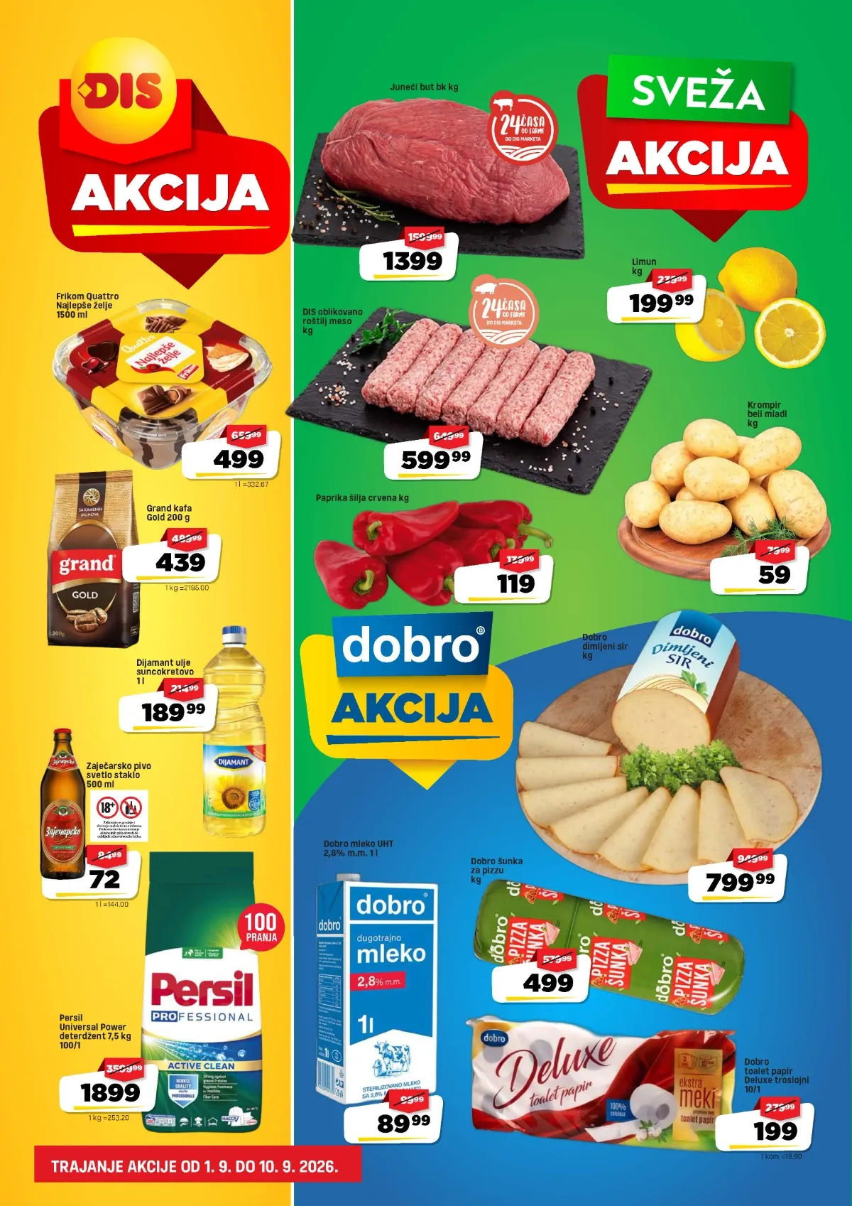 DIS akcija od 01.09. do 10.09.2026. – Persil, Frikom sladoled, meso, voće, piće i kućna hemija na sniženju