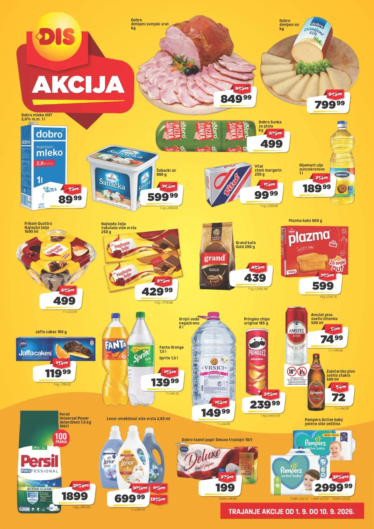 DIS katalog do 10.09.2026. – mleko, sirevi, suhomesnati proizvodi, slatkiši, piće, pelene i kućna hemija