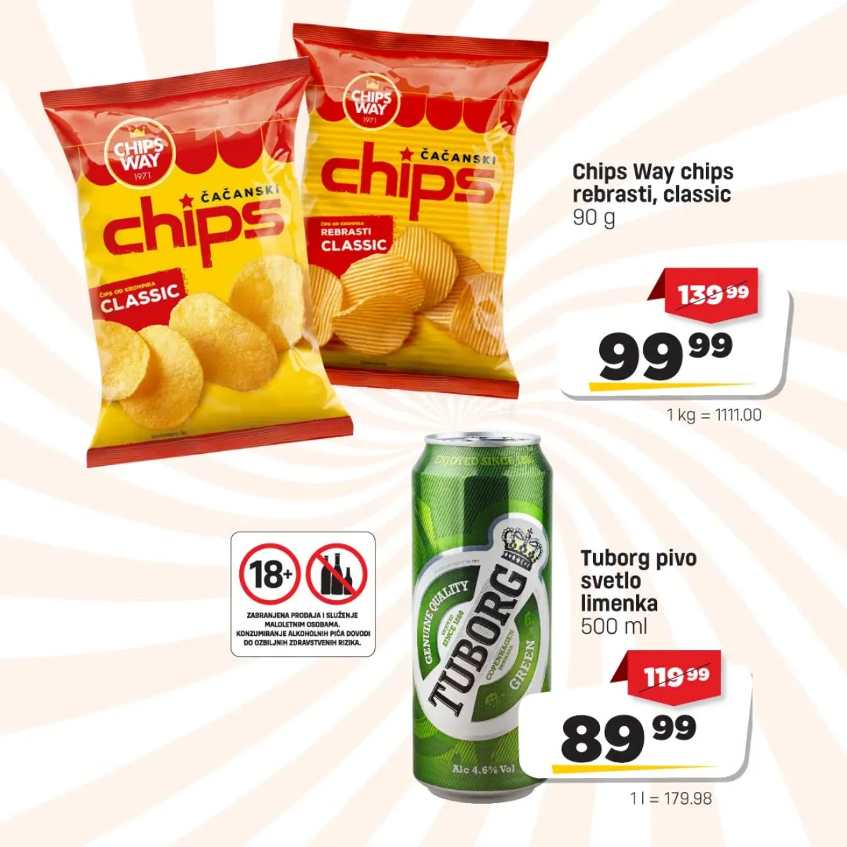 DIS akcija – Chips Way čips 99,99 RSD i Tuborg pivo 89,99 RSD